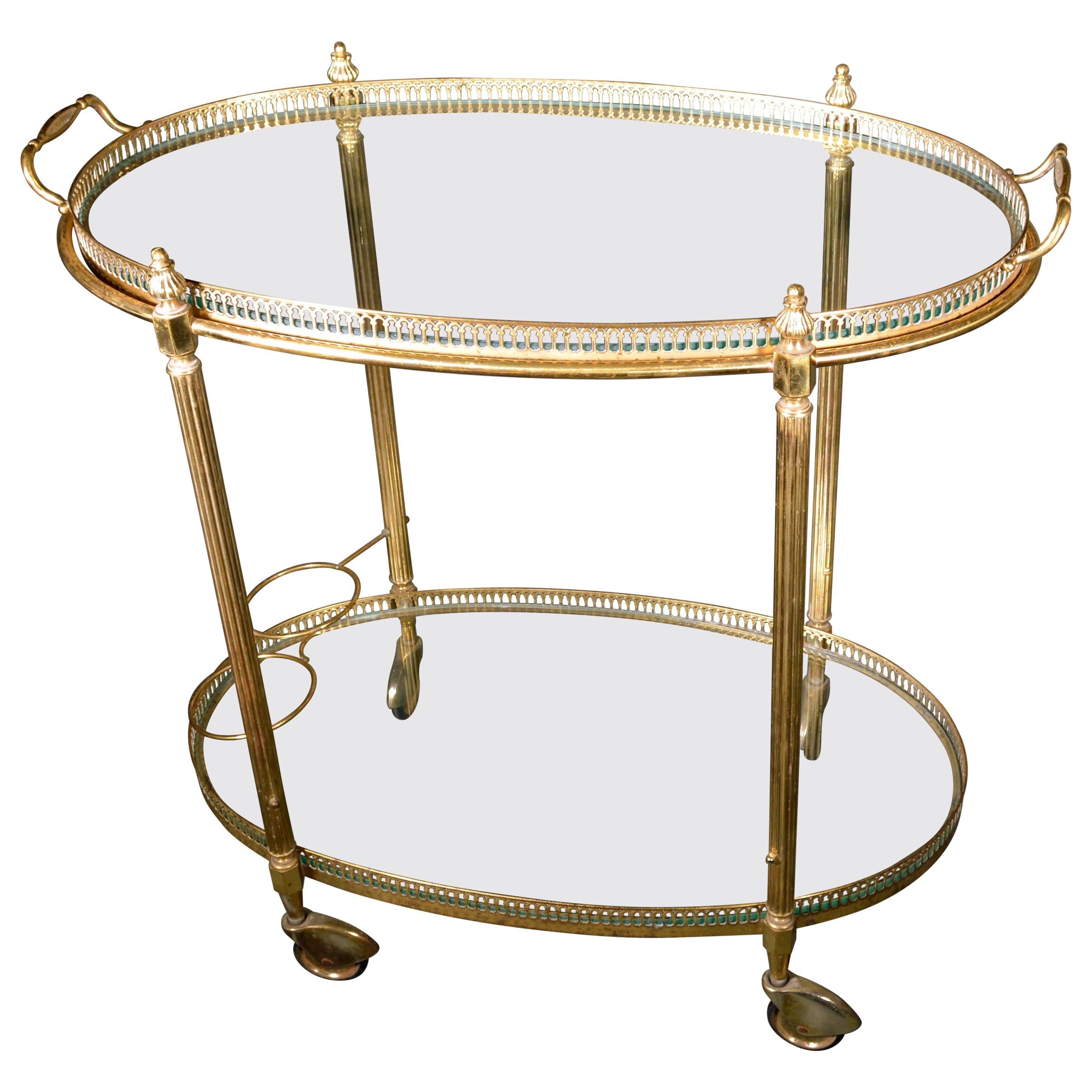 Mid-Century Modern French Brass and Glass Bar Cart, the 1950s