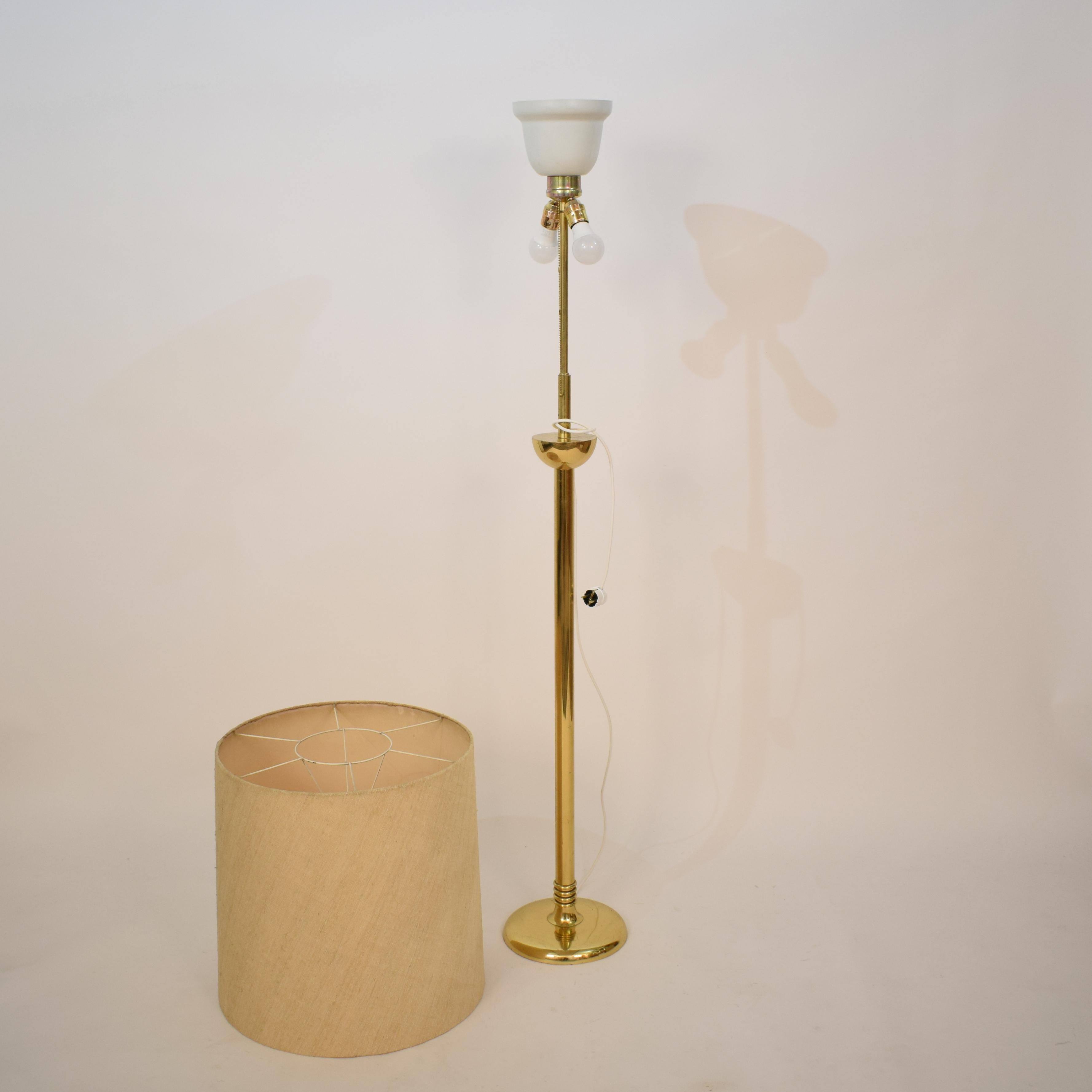 Mid-Century Modern French Brass Standard Floor Lamp with Original Shade, 1960s 6