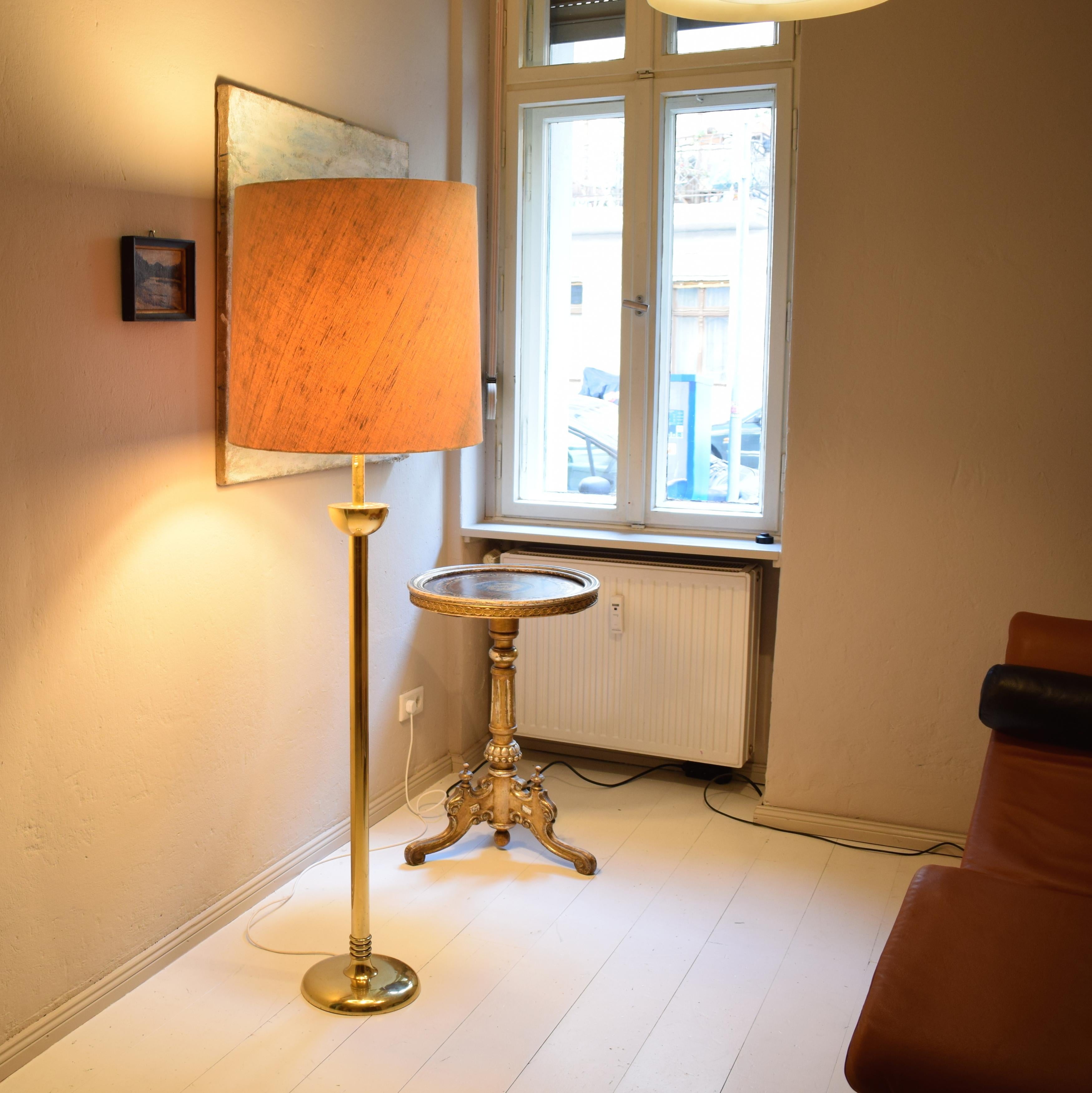 Mid-Century Modern French Brass Standard Floor Lamp with Original Shade, 1960s 12