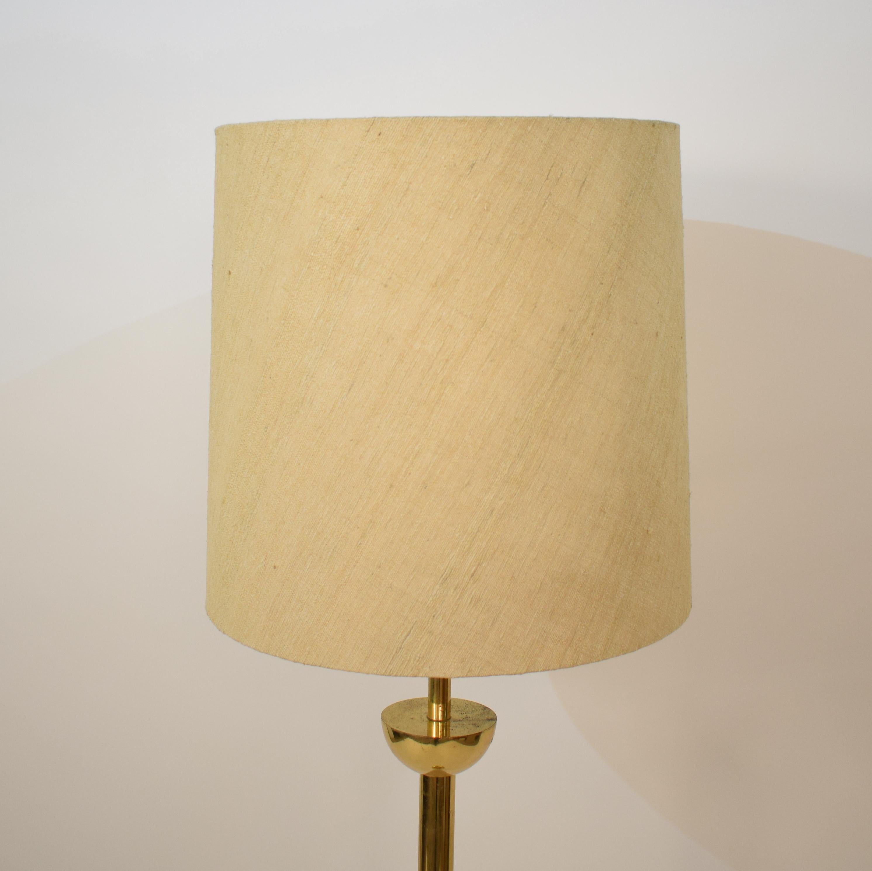 Mid-20th Century Mid-Century Modern French Brass Standard Floor Lamp with Original Shade, 1960s