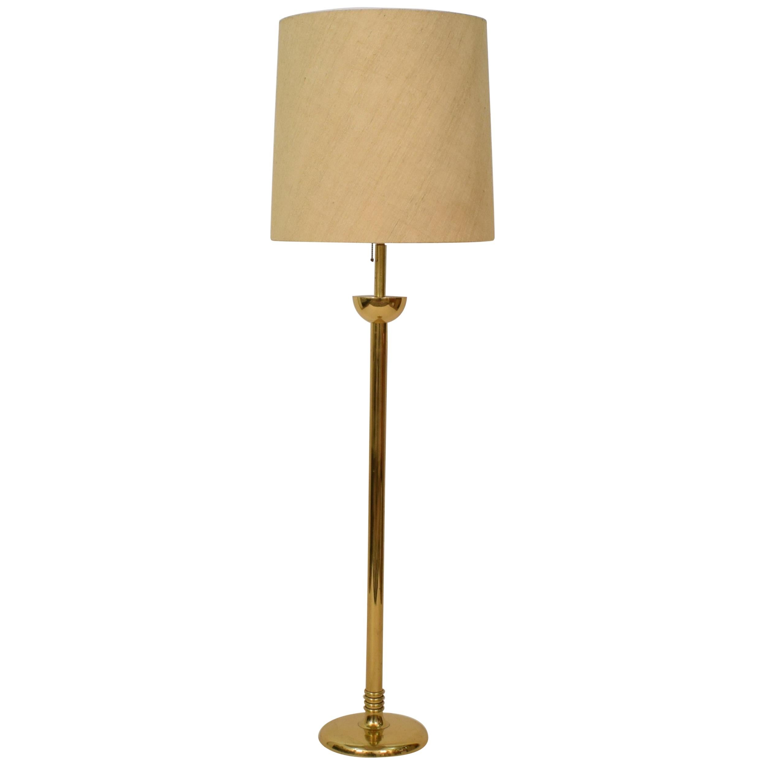 Mid-Century Modern French Brass Standard Floor Lamp with Original Shade, 1960s