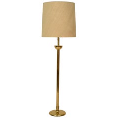 Mid-Century Modern French Brass Standard Floor Lamp with Original Shade, 1960s