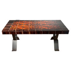 Mid century modern French ceramic tile top and forged coffee table, circa 1960