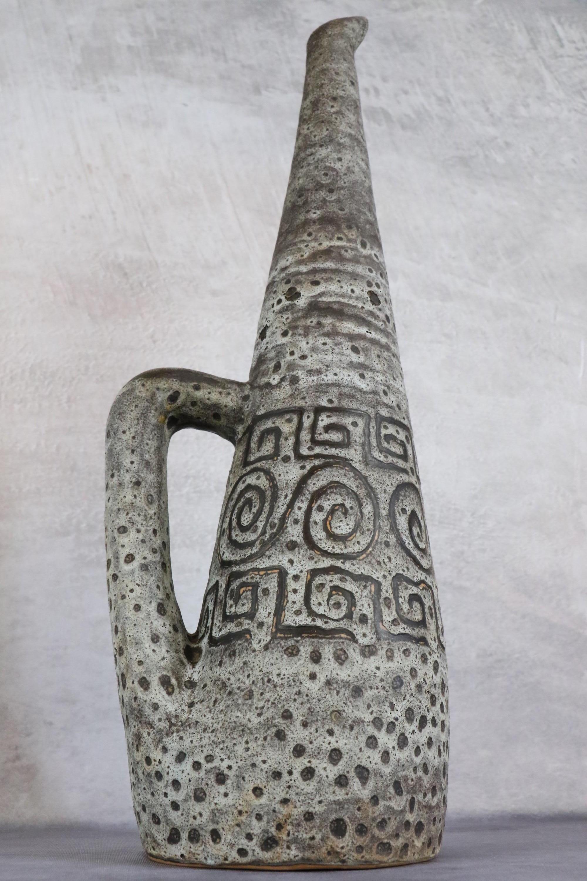 Jarra grande de cerámica francesa moderna de mediados de siglo de Agnes Escala 1970 Francia en venta 7