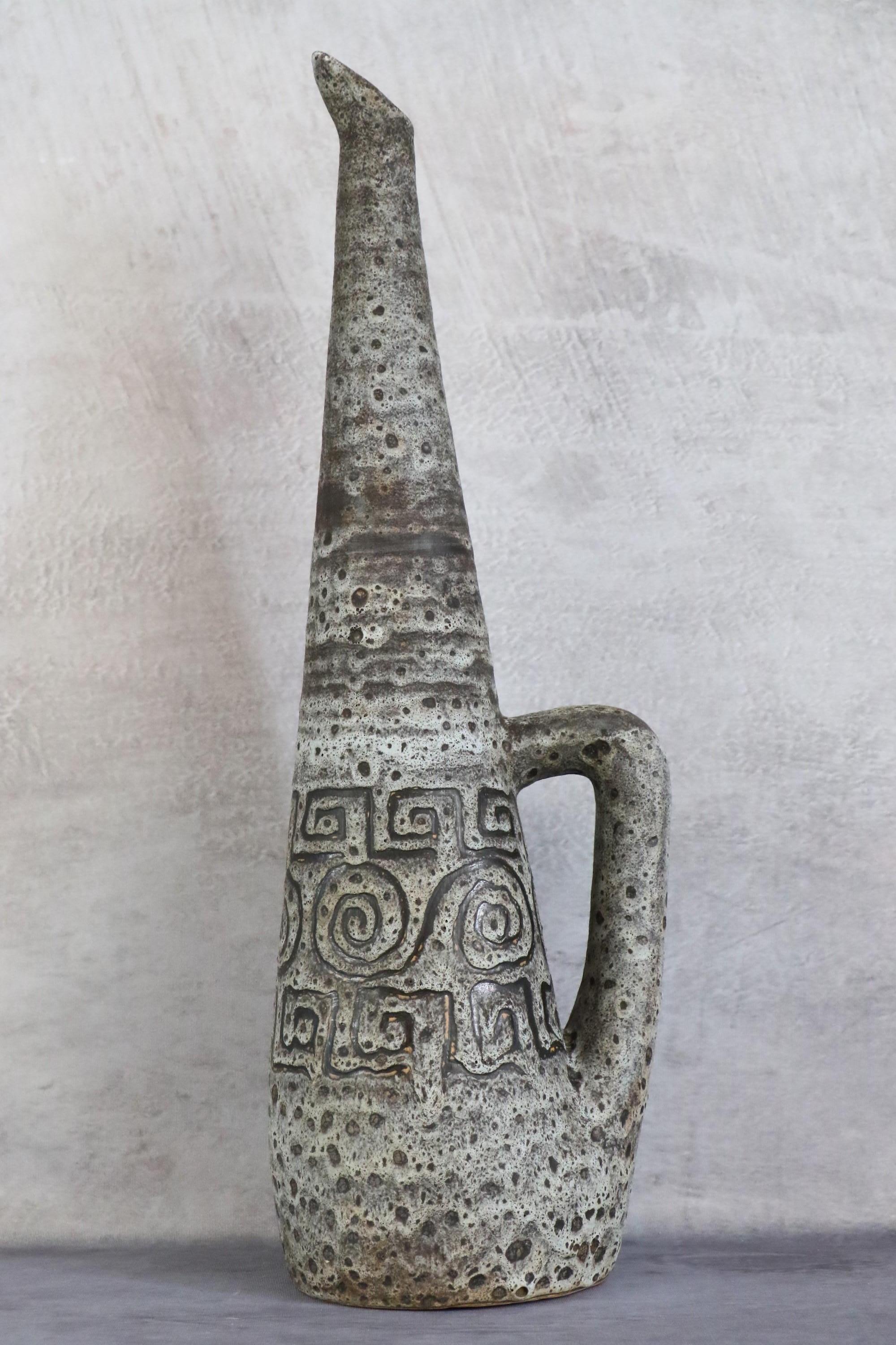 Jarra grande de cerámica francesa moderna de mediados de siglo de Agnes Escala 1970 Francia Moderno de mediados de siglo en venta
