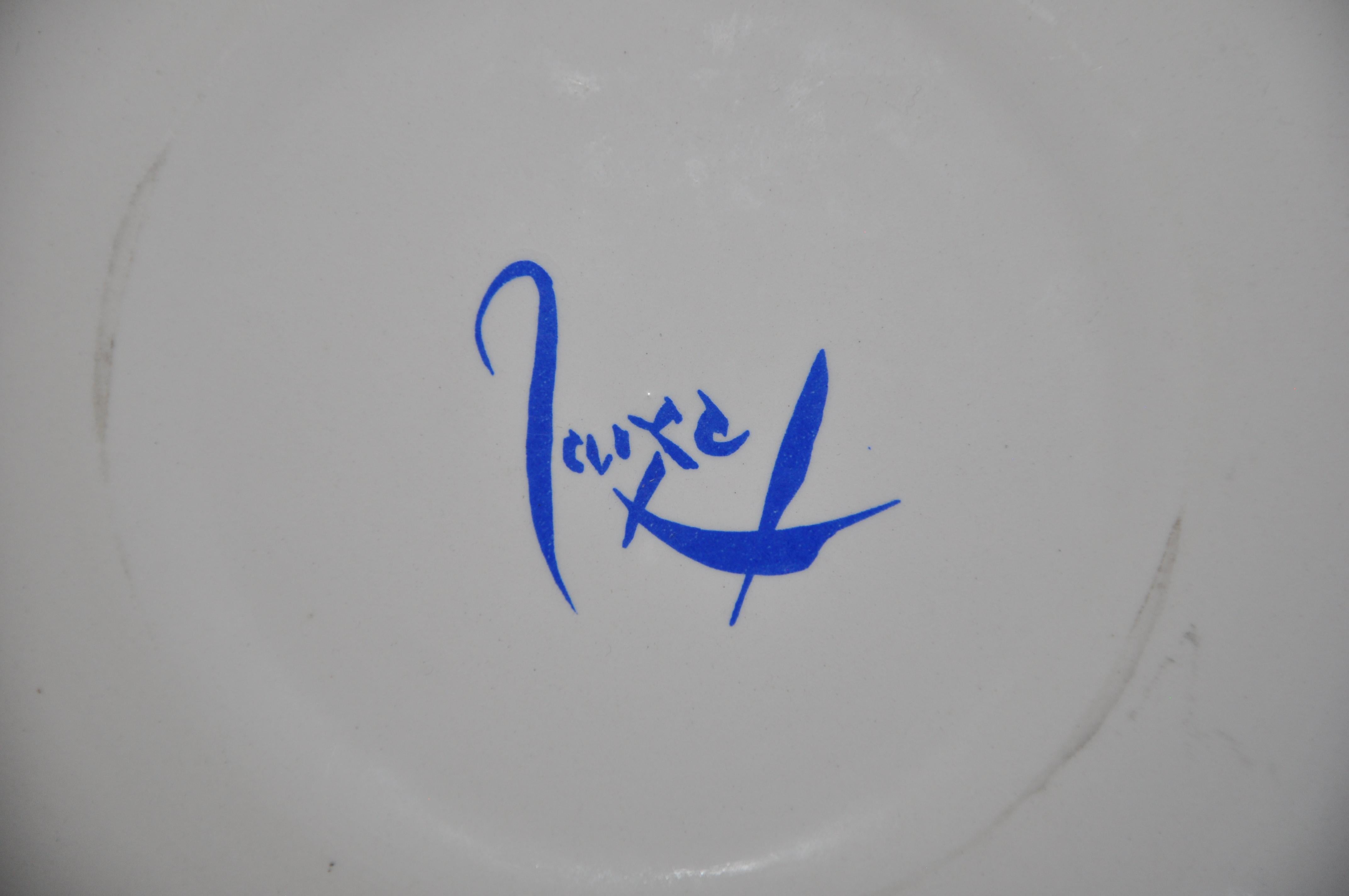 Francese Piatto in ceramica francese della metà del secolo scorso di Jean Lurçat Blu Rosso Verde Giallo in vendita