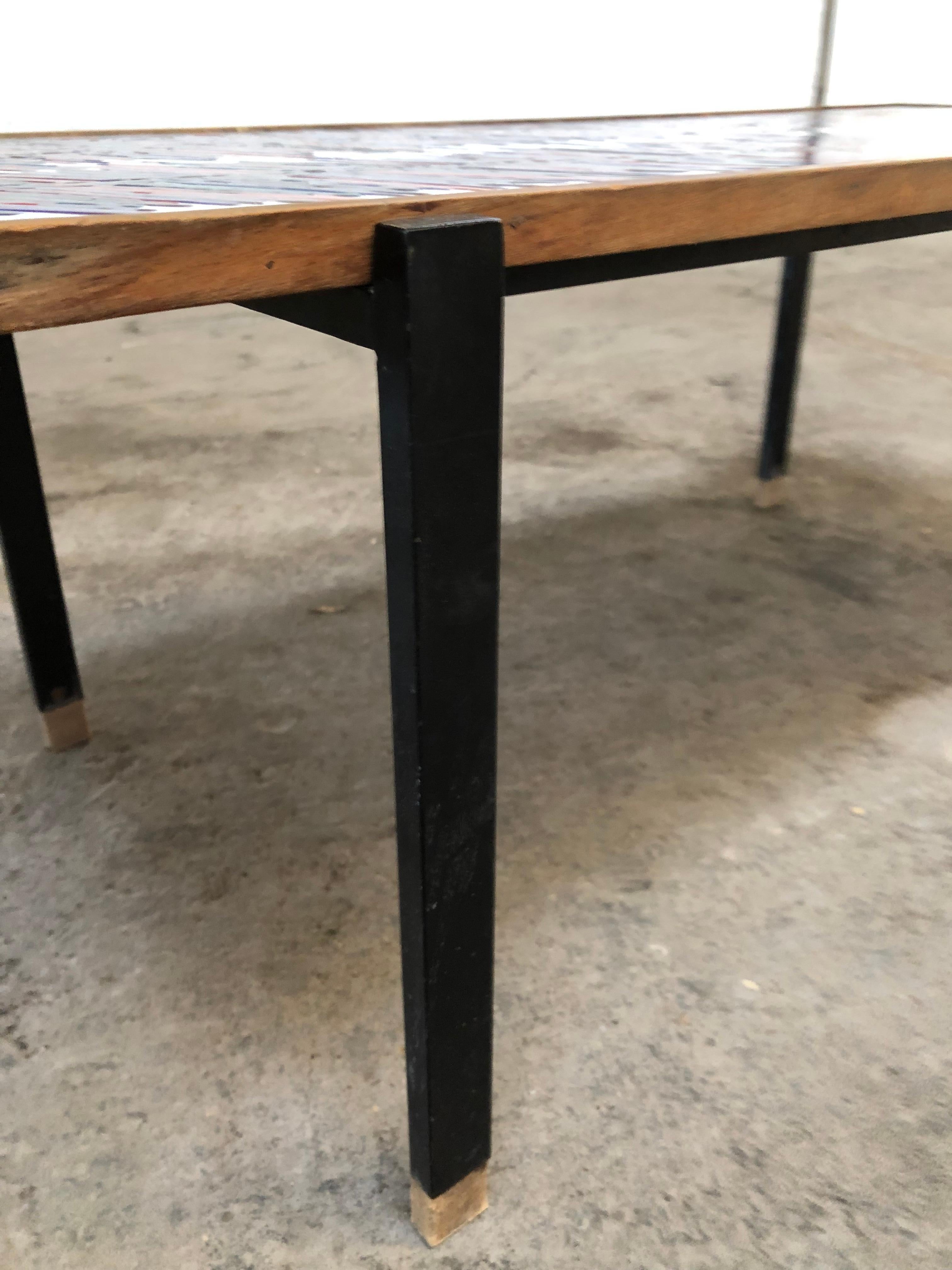 Mid-Century Modern French Coffee Table with Ceramic Tile Top, 1960s 6