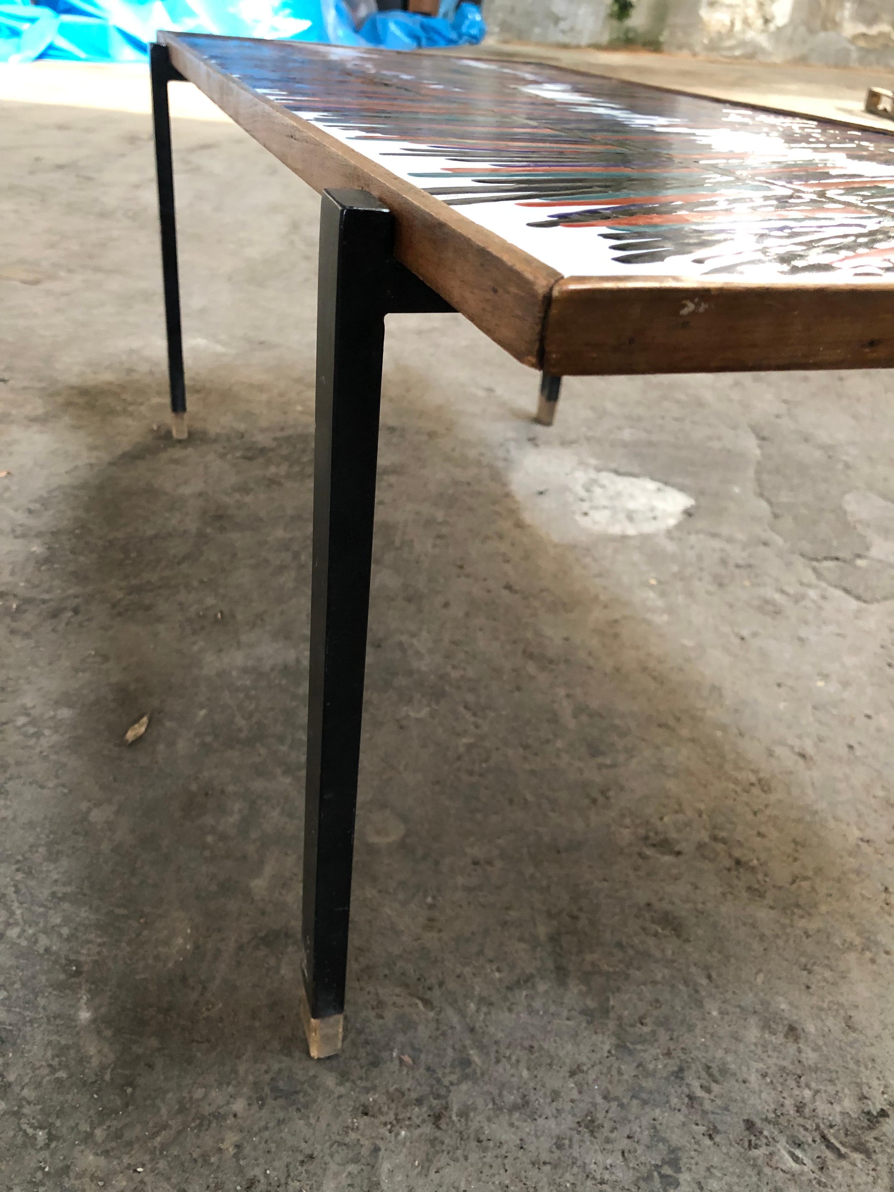 Mid-Century Modern French Coffee Table with Ceramic Tile Top, 1960s 6