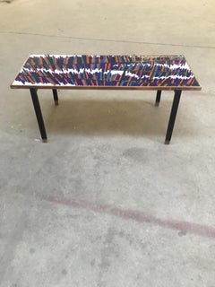 Mid-Century Modern French Coffee Table with Ceramic Tile Top, 1960s