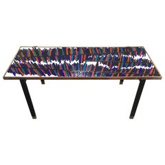 Mid-Century Modern French Coffee Table with Ceramic Tile Top, 1960s