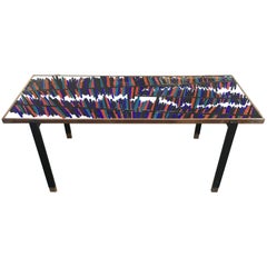 Mid-Century Modern French Coffee Table with Ceramic Tile Top, 1960s
