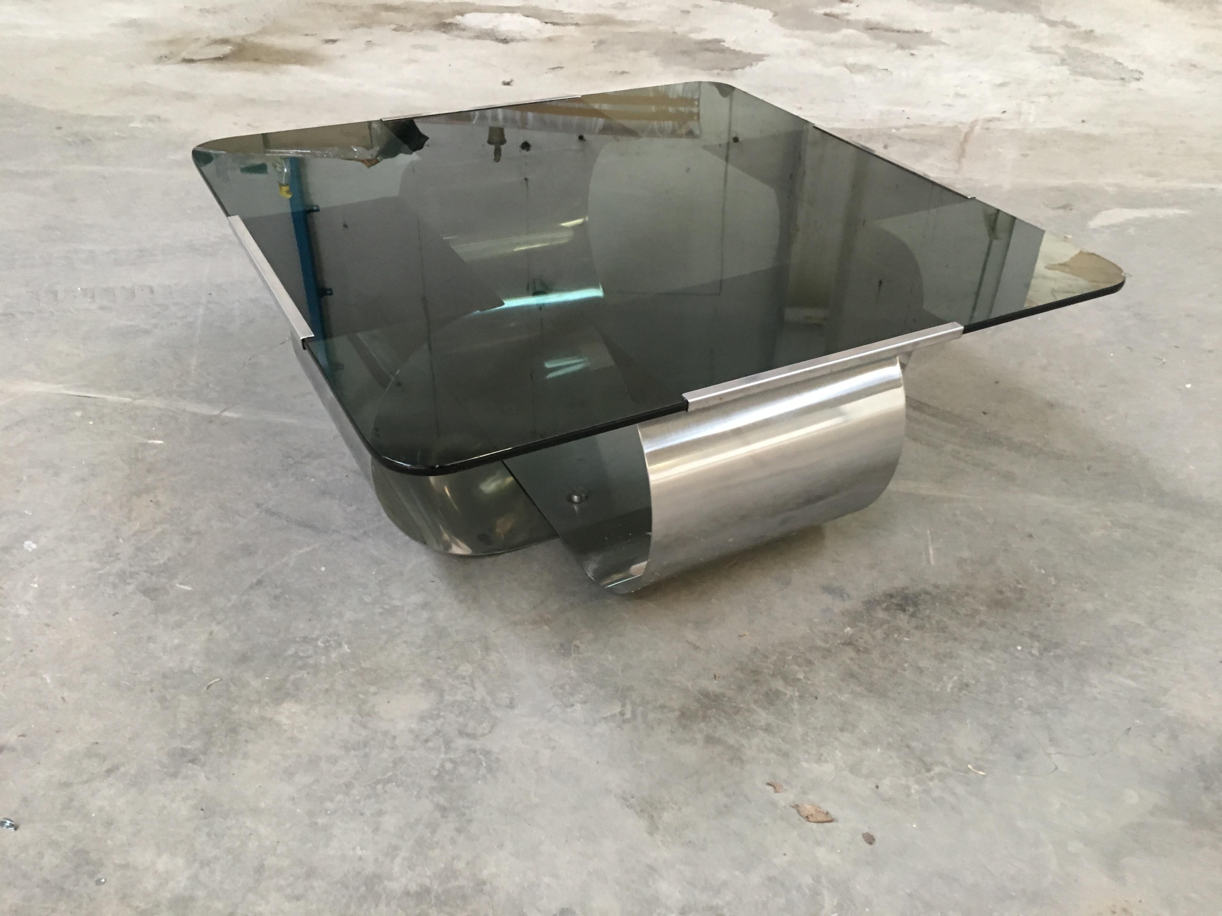 Mid-Century Modern French Coffee Table with Smoked Glass by François Monnet 5