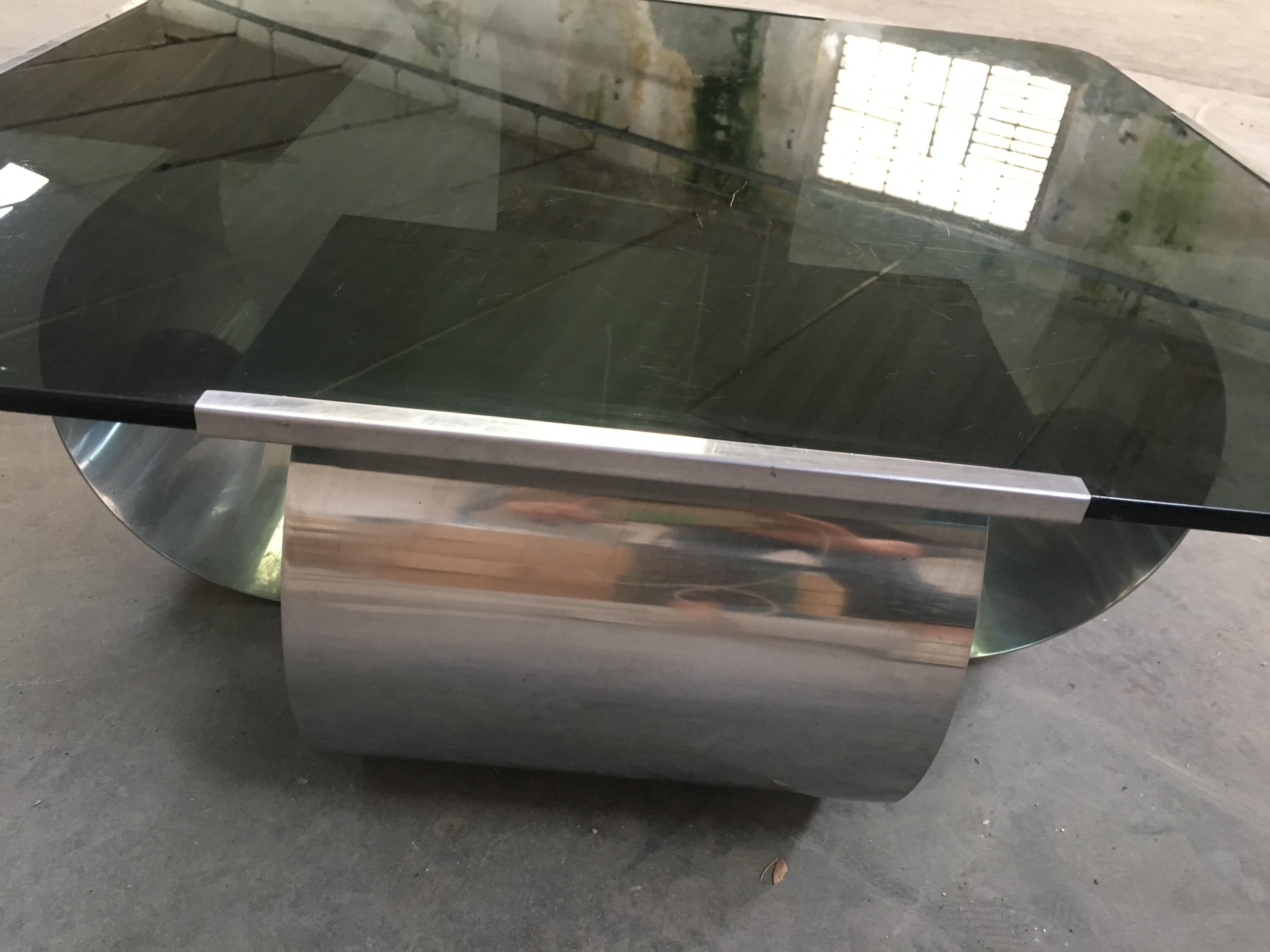 Mid-Century Modern French Coffee Table with Smoked Glass by François Monnet 6