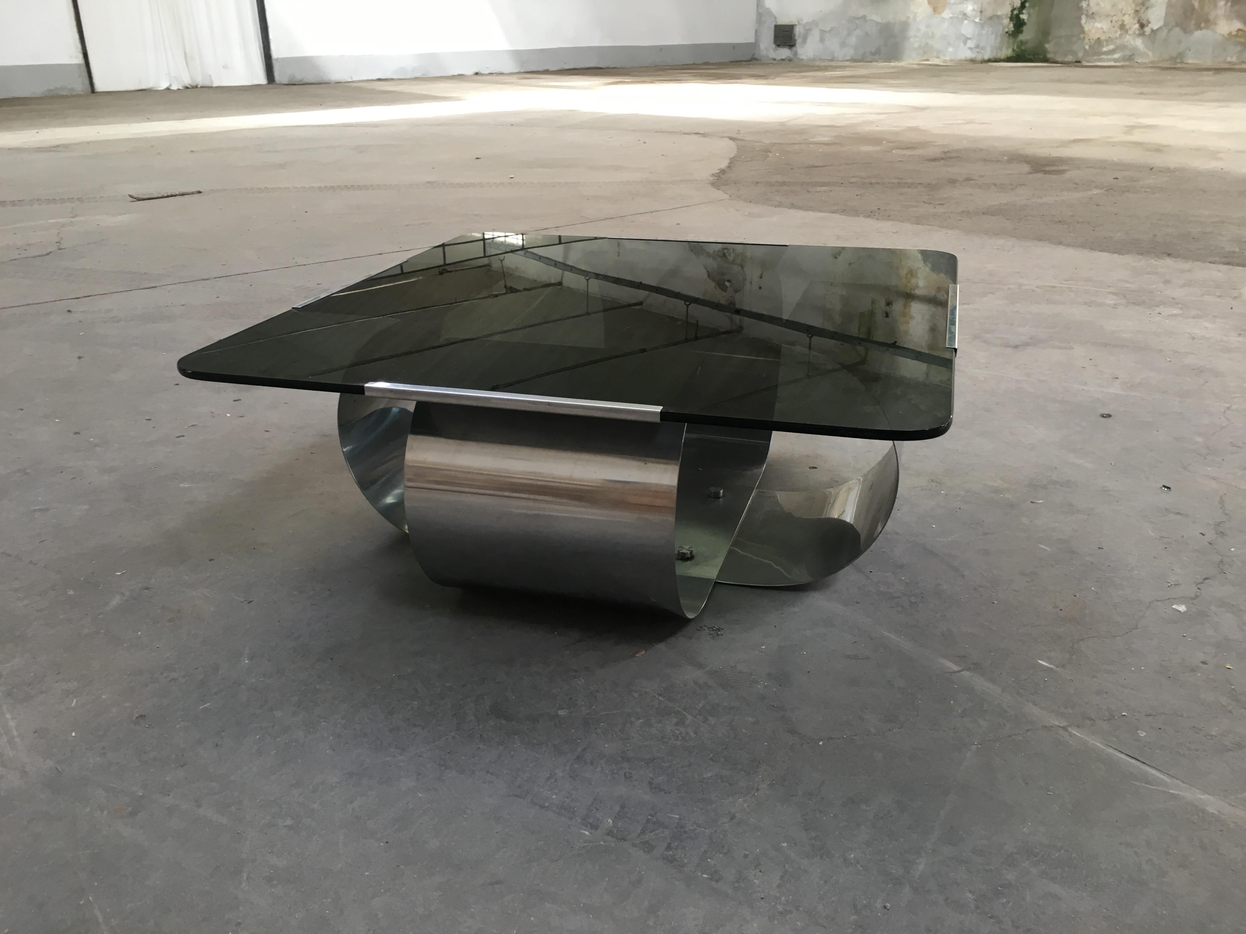 Mid-Century Modern French Coffee Table with Smoked Glass by François Monnet In Good Condition In Prato, IT