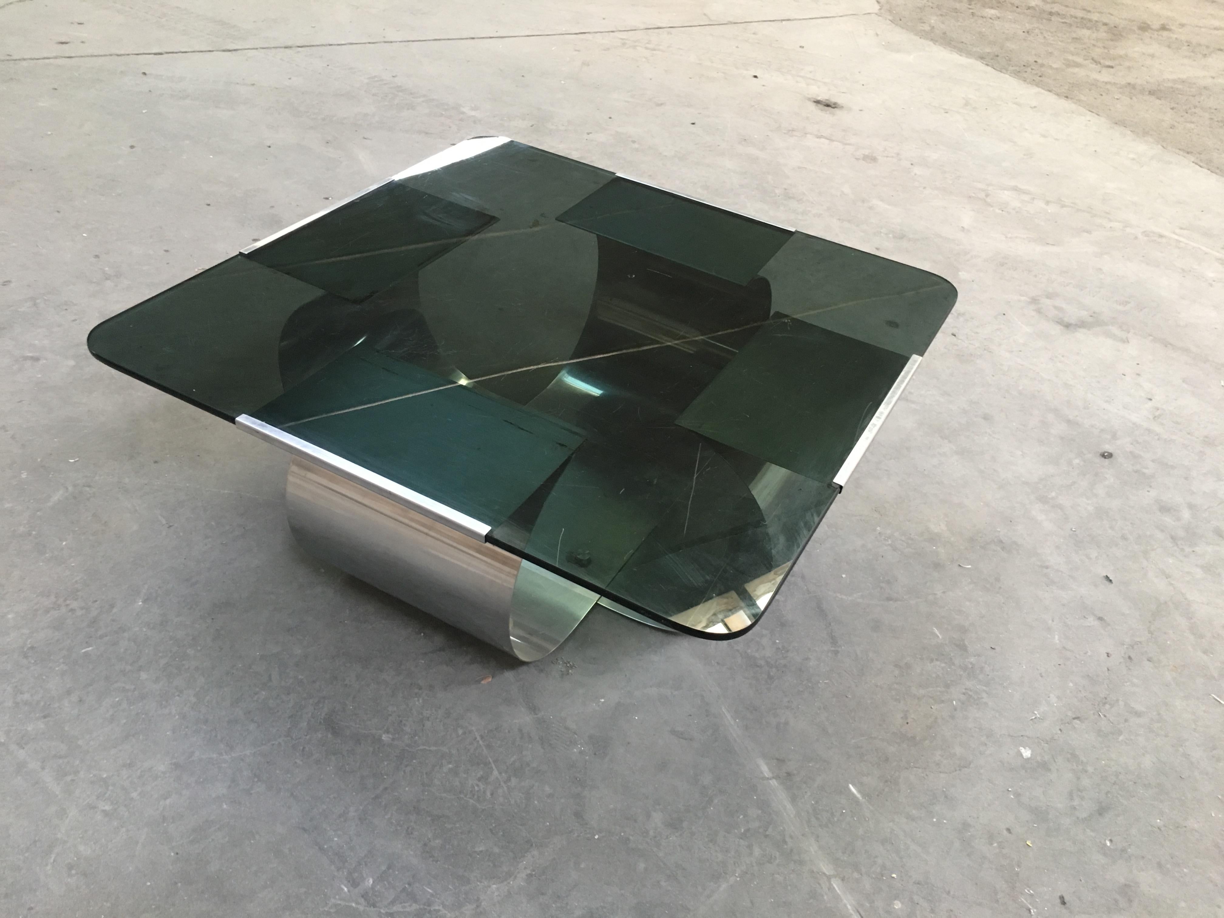Late 20th Century Mid-Century Modern French Coffee Table with Smoked Glass by François Monnet