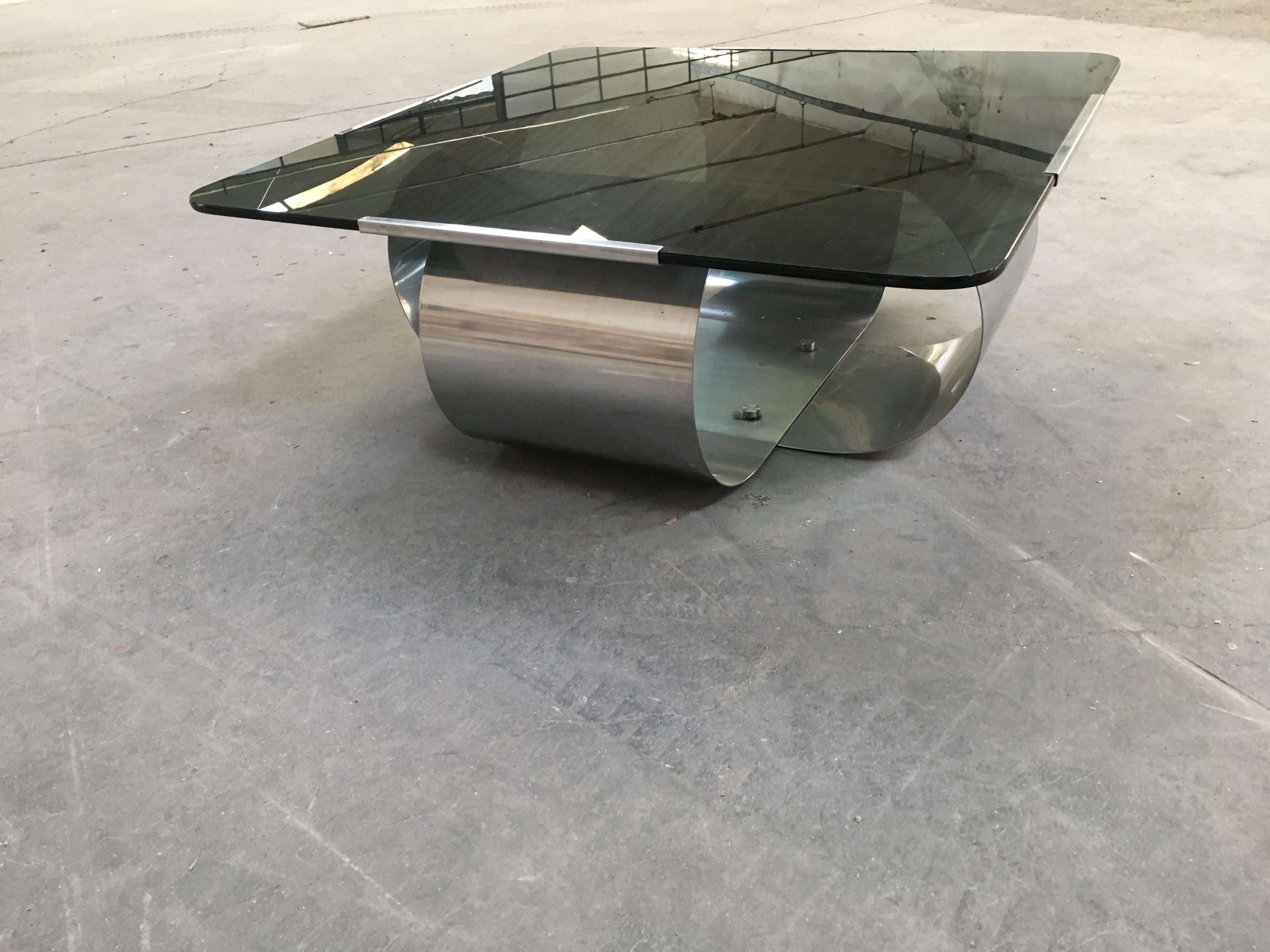 Mid-Century Modern French Coffee Table with Smoked Glass by François Monnet 1