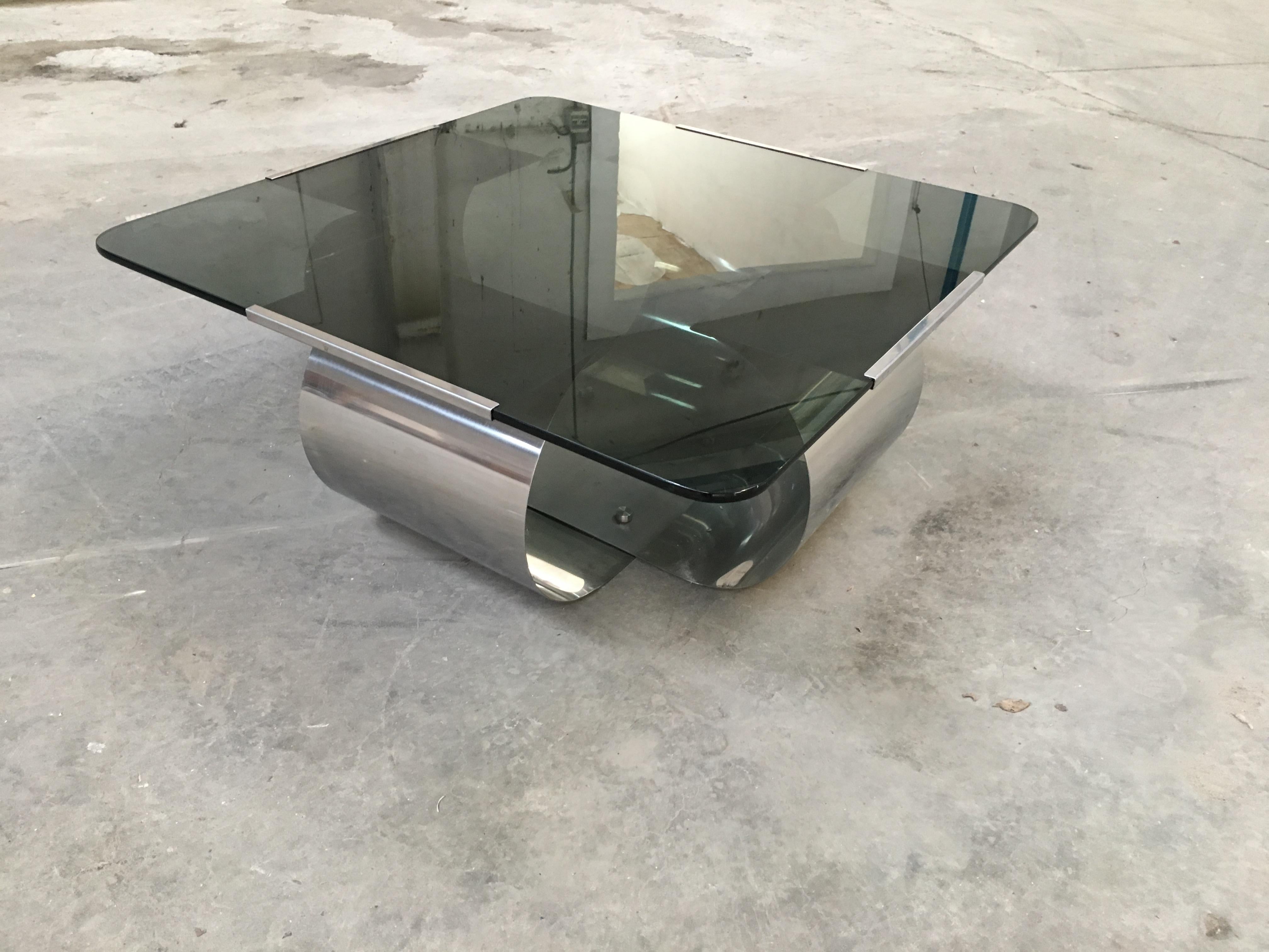 Mid-Century Modern French Coffee Table with Smoked Glass by François Monnet 2