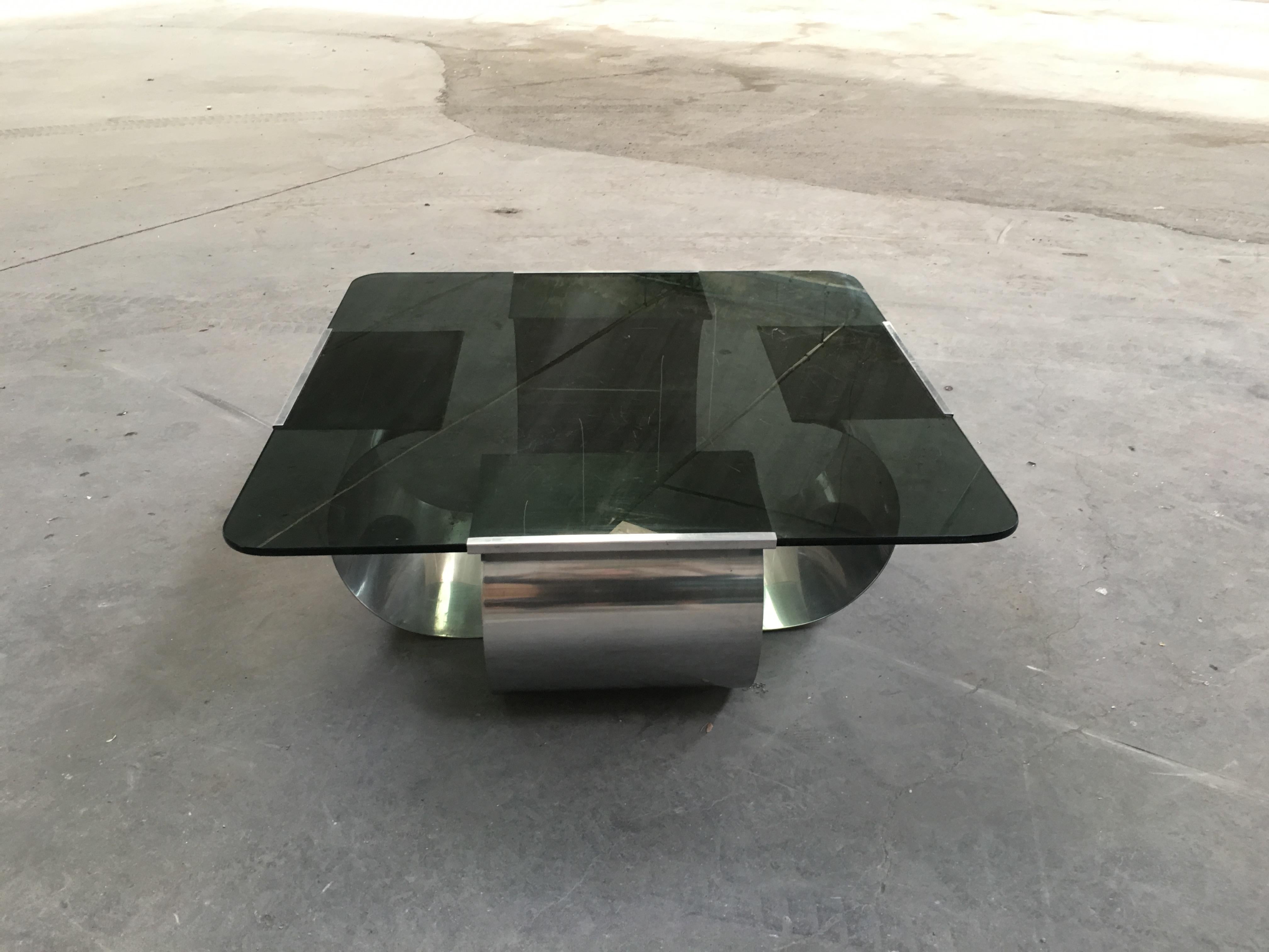 Mid-Century Modern French Coffee Table with Smoked Glass by François Monnet 3