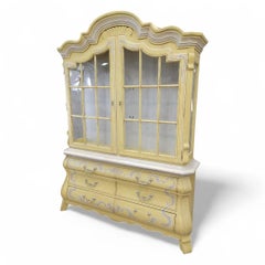 Mid Century Modern French Country Hand Painted Drexel Breakfront Display Cabinet