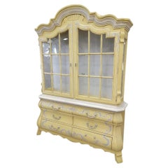 Mid Century Modern French Country Hand Painted Drexel Breakfront Display Cabinet