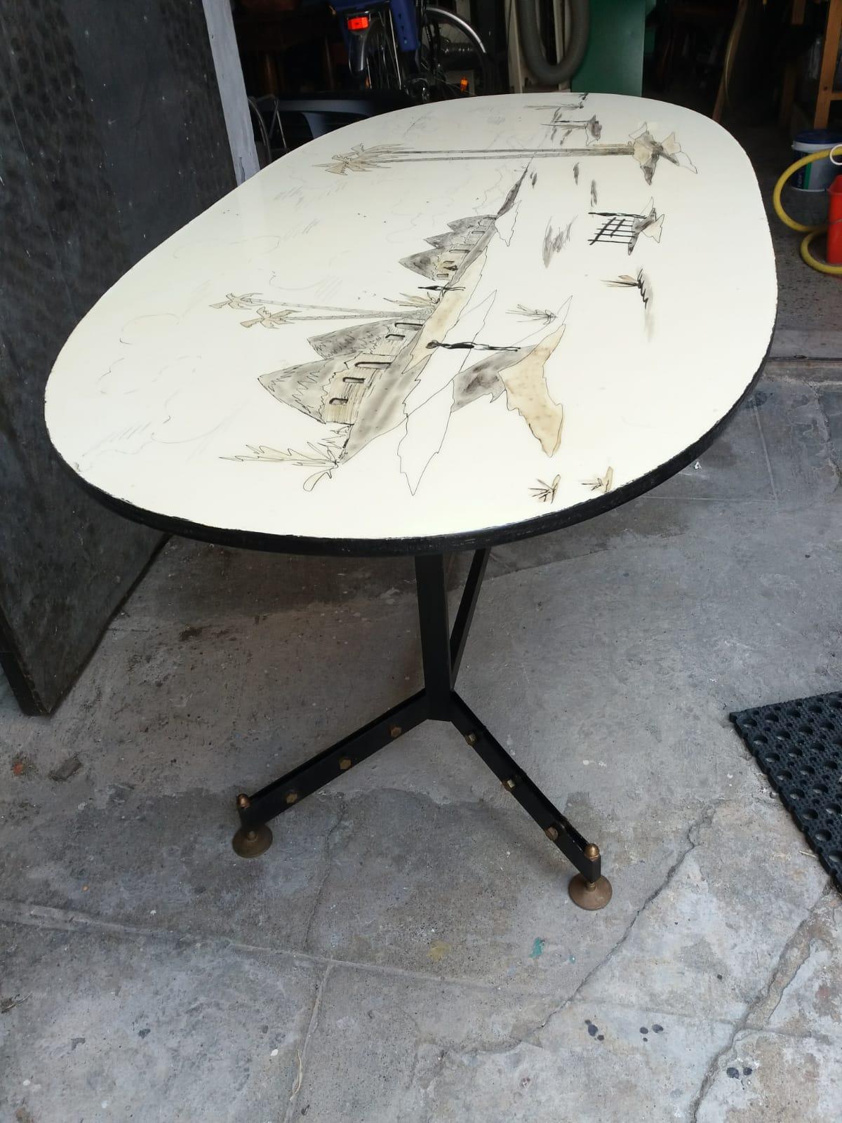 Mid-Century Modern French Dining Table with African Landscape Decorations, 1960s For Sale 5