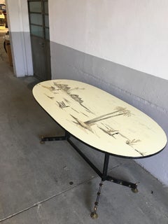 Mid-Century Modern French Dining Table with African Landscape Decorations, 1960s