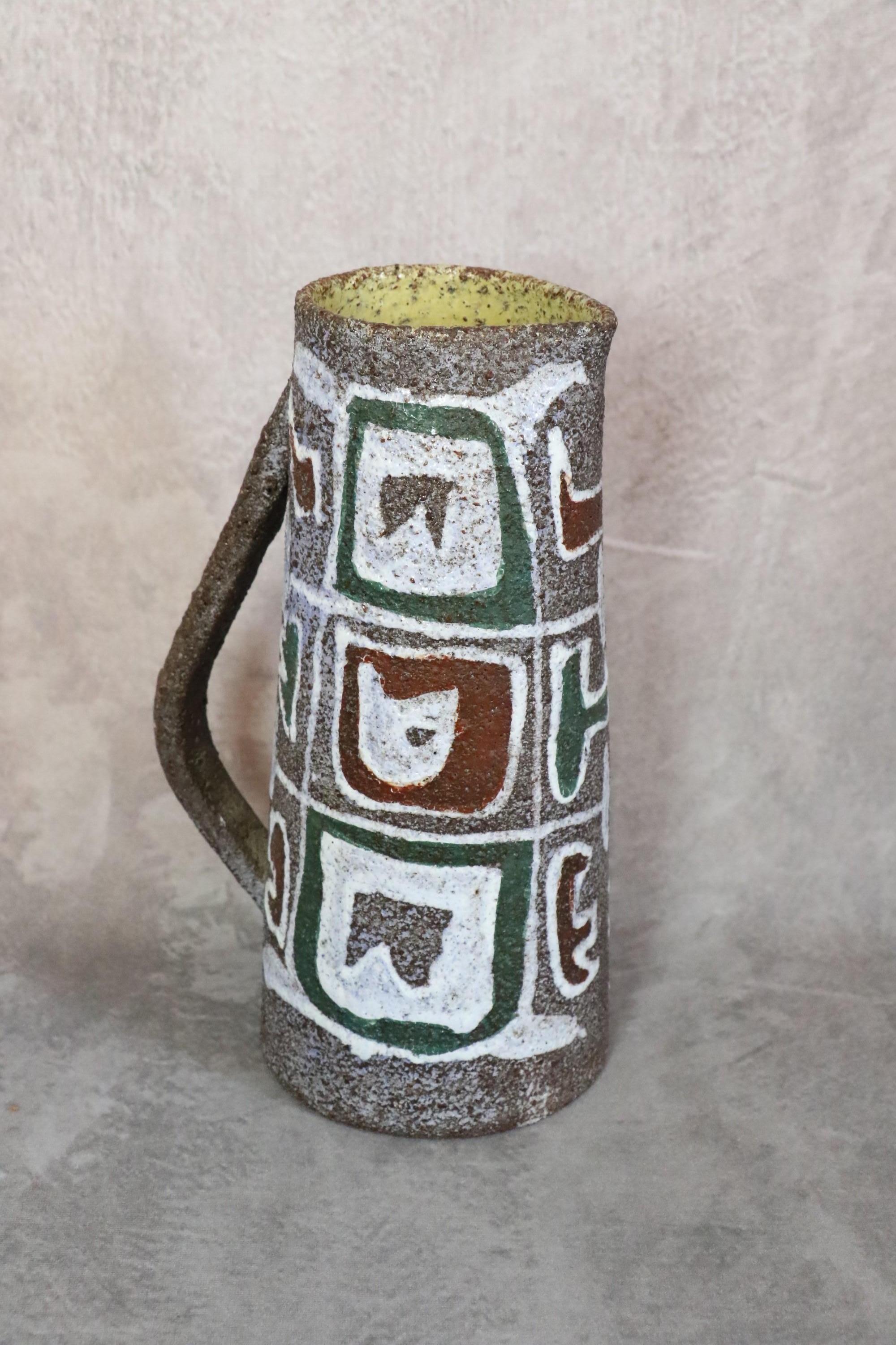 Mid-Century Modern French Earthenware Pitcher Signed Accolay, Studio Pottery For Sale 7