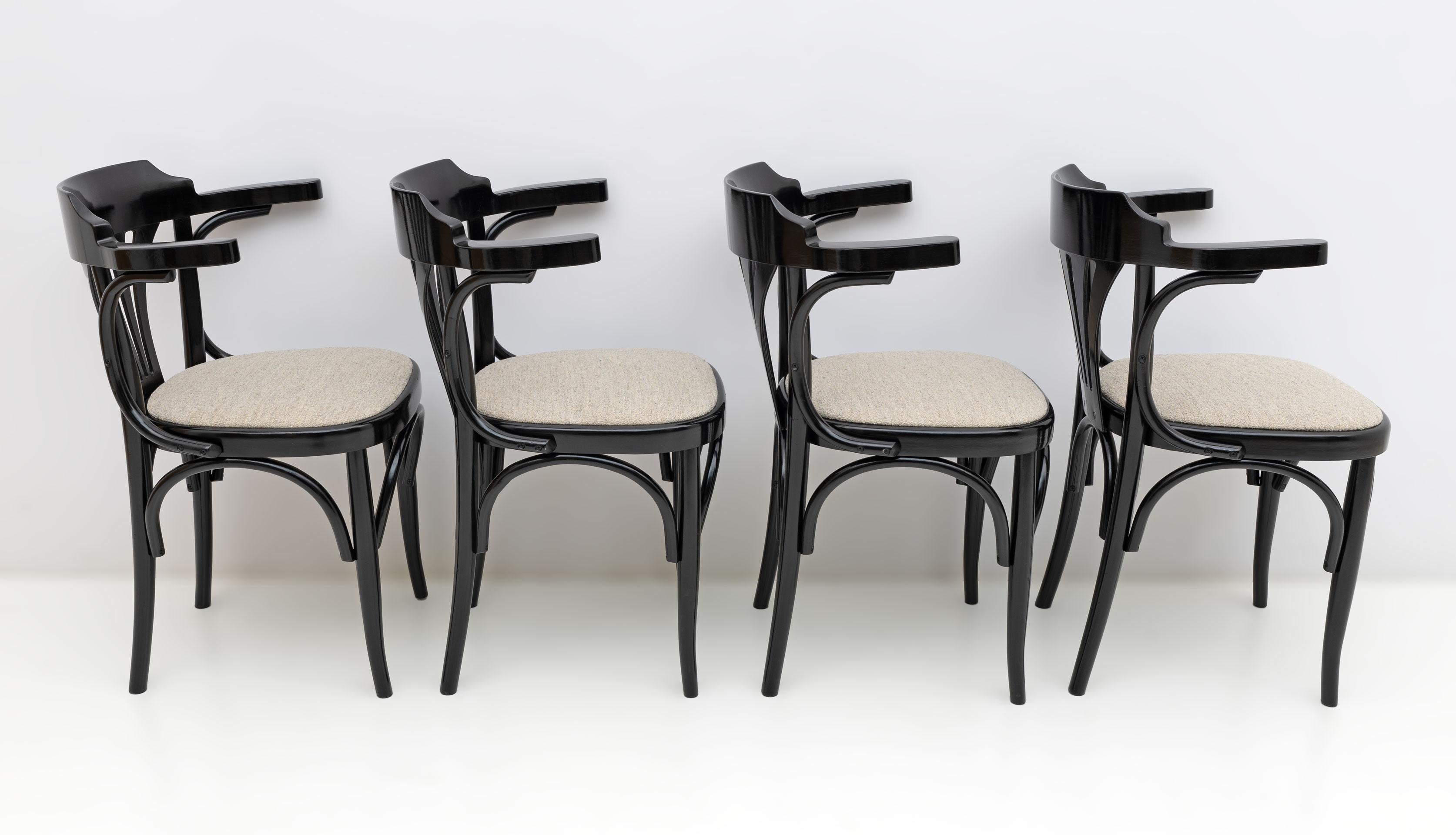 Mid-Century Modern French Ebonized Beech Bistro Chairs, 1970s, Set of 4 For Sale 2