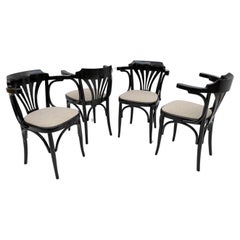 Chaises de bar françaises en hêtre ébénisé, années 1970, lot de 4