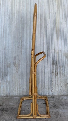 Mid-Century Modern French Faux Bamboo Cheval Mirror with Back Hanger