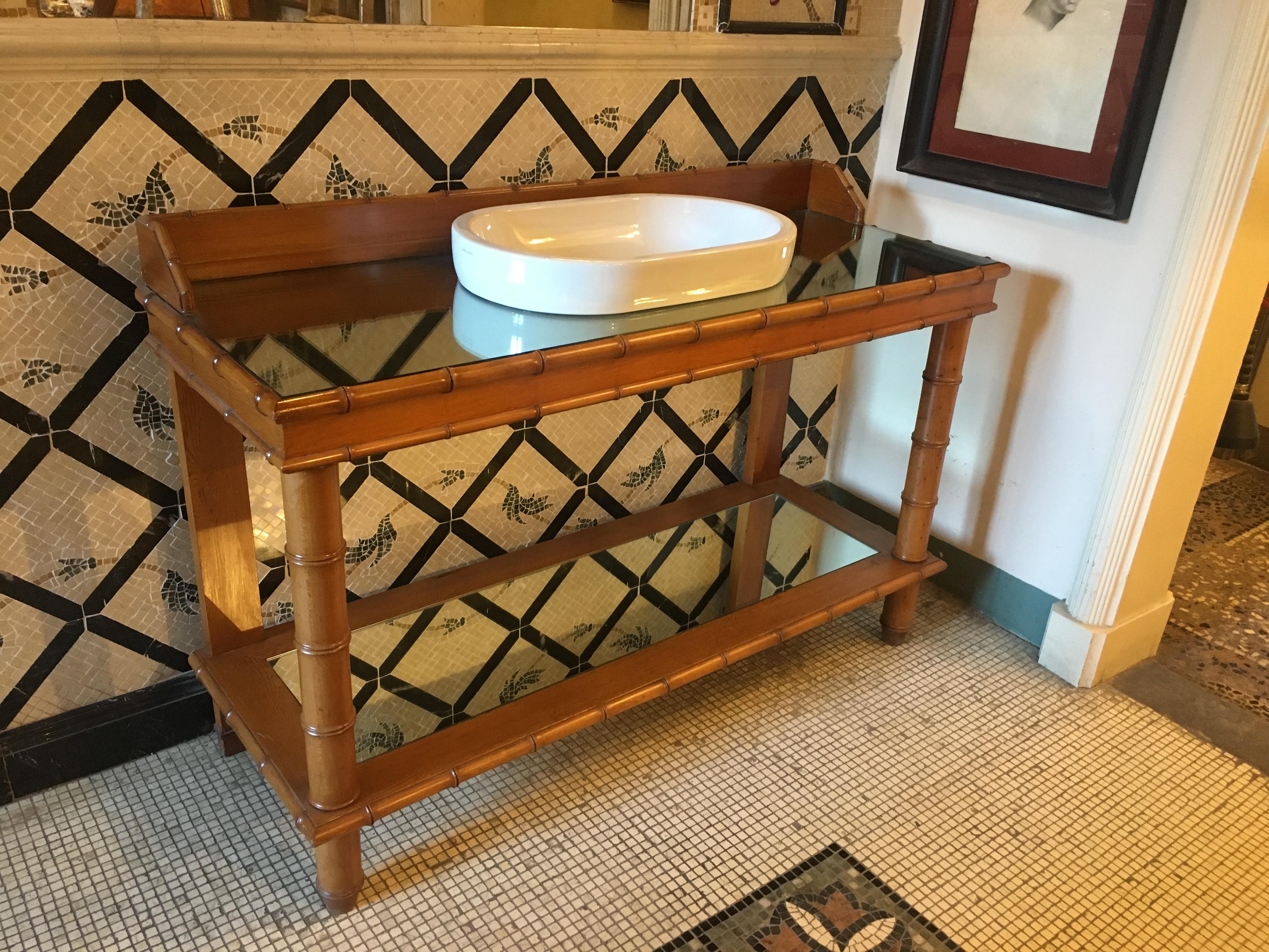 Mid-Century Modern French Faux Bamboo Cupboard Sink with Mirror Top, 1920s For Sale 2