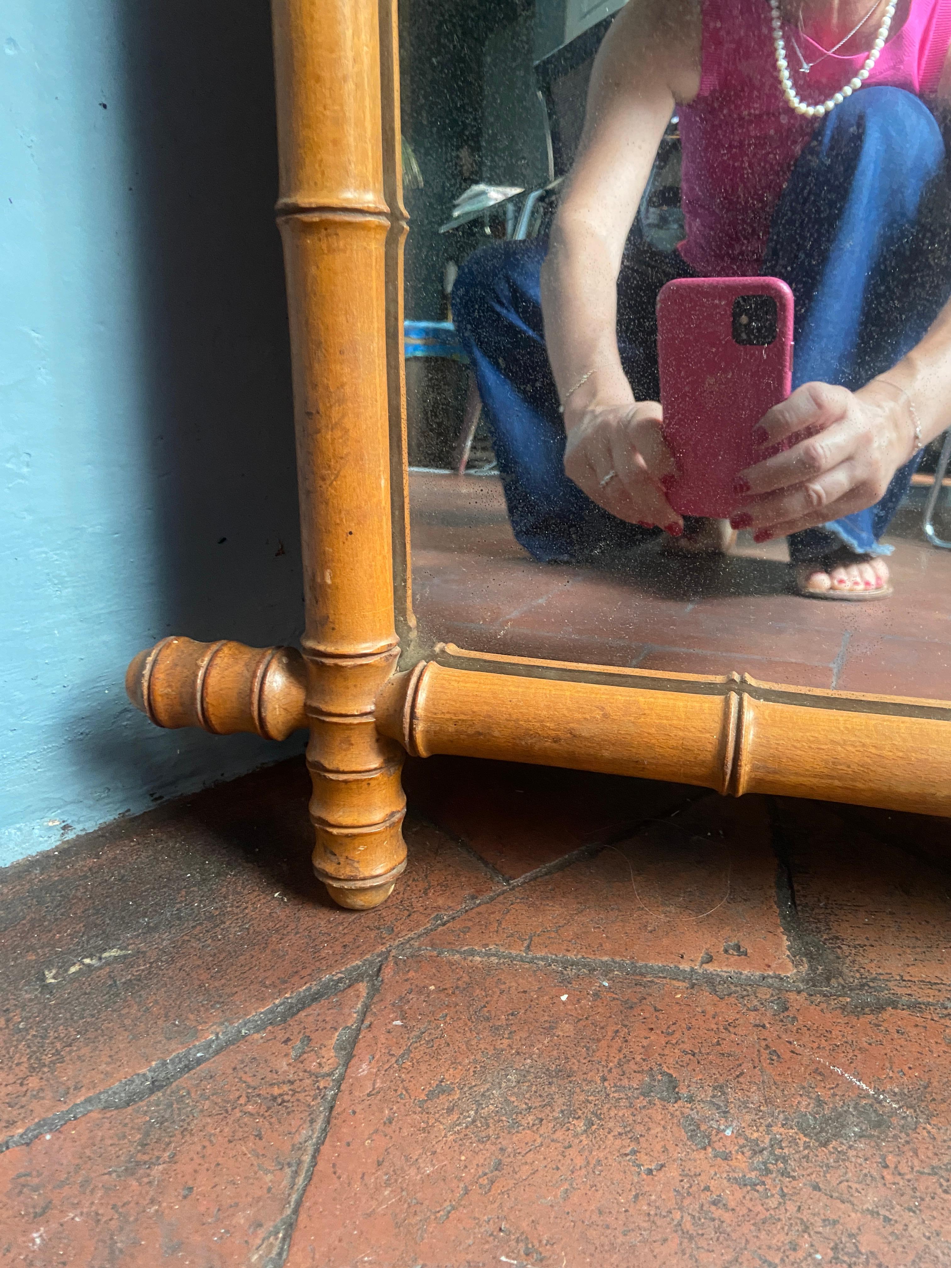 Mid-Century Modern French Faux Bamboo Wall Mirror. 1930s For Sale 1