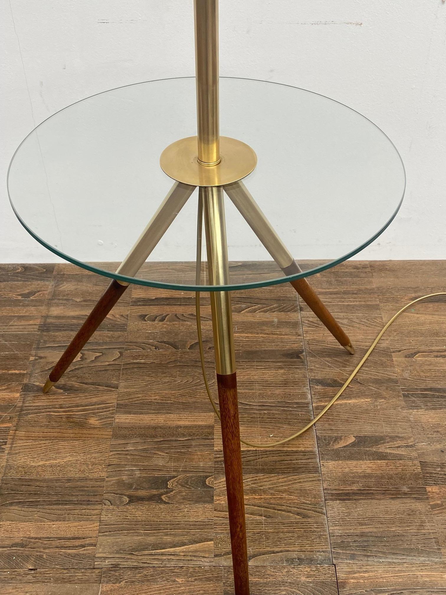 Mid-Century Modern French Floorlamp, Wood & Brass and Glass For Sale 2