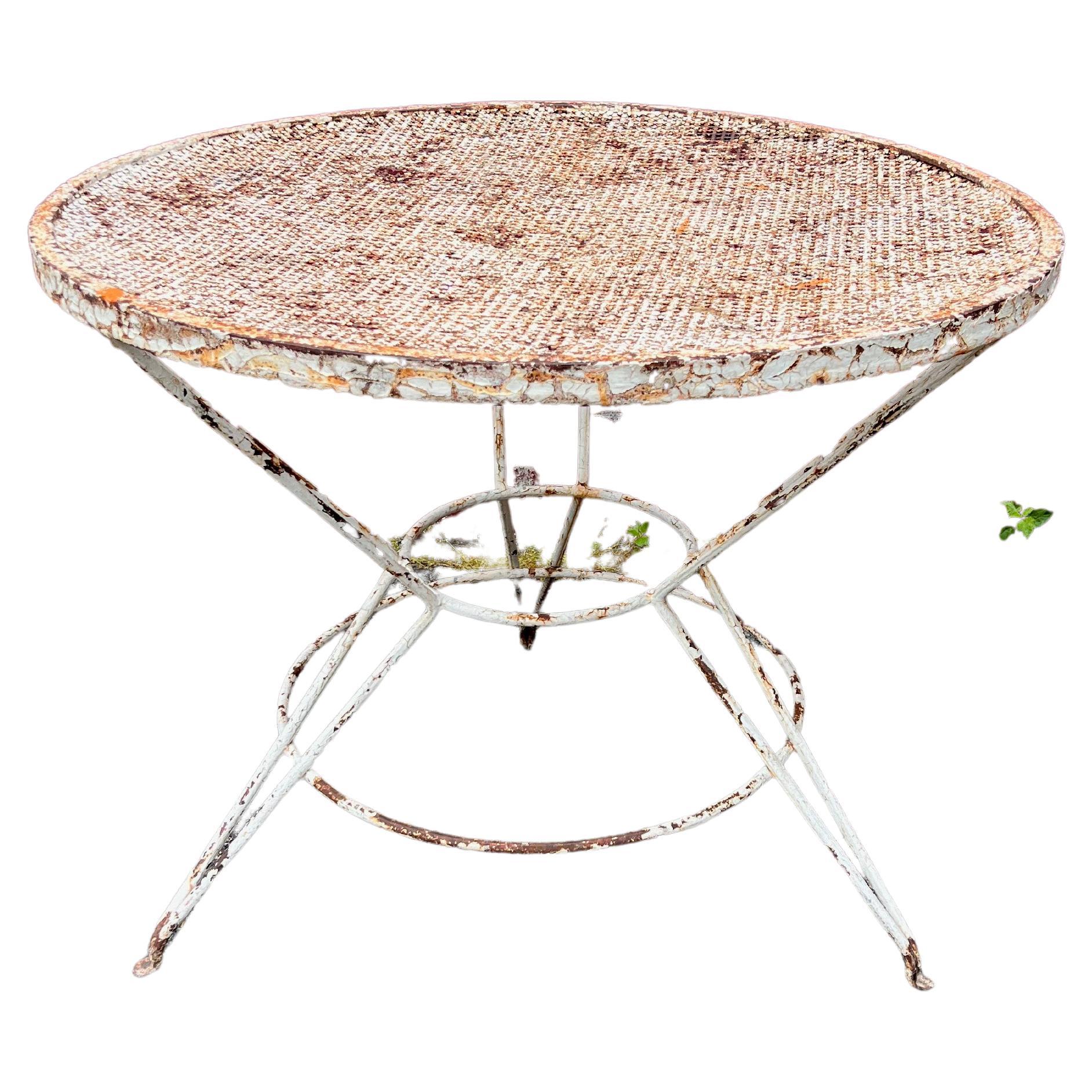 Mid-Century Modern French Garden Table in Distressed Paint