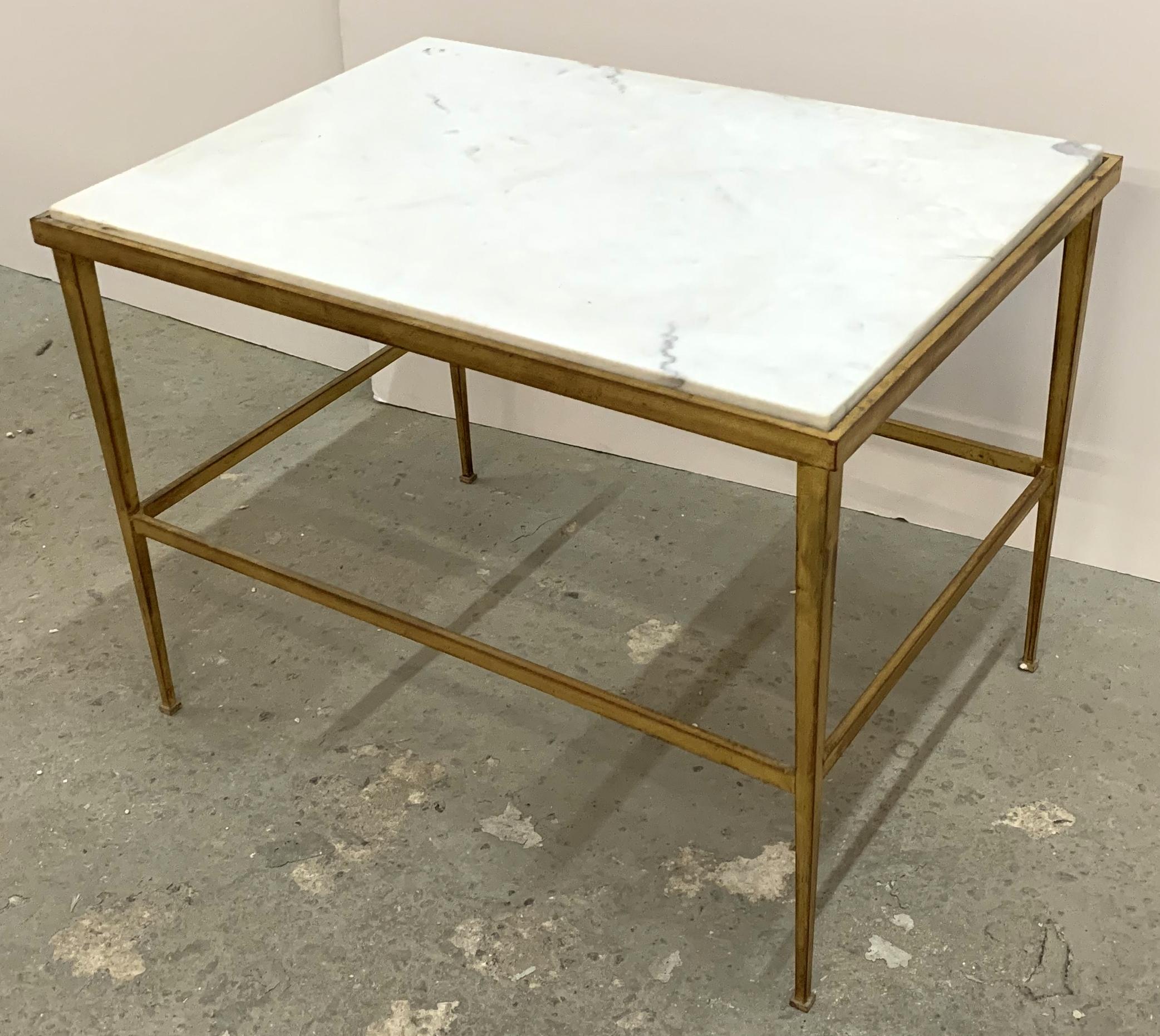Fine Mid-Century Modern French Gold Gilt Iron Marble-Top Cocktail Coffee Table In Good Condition In Roslyn, NY