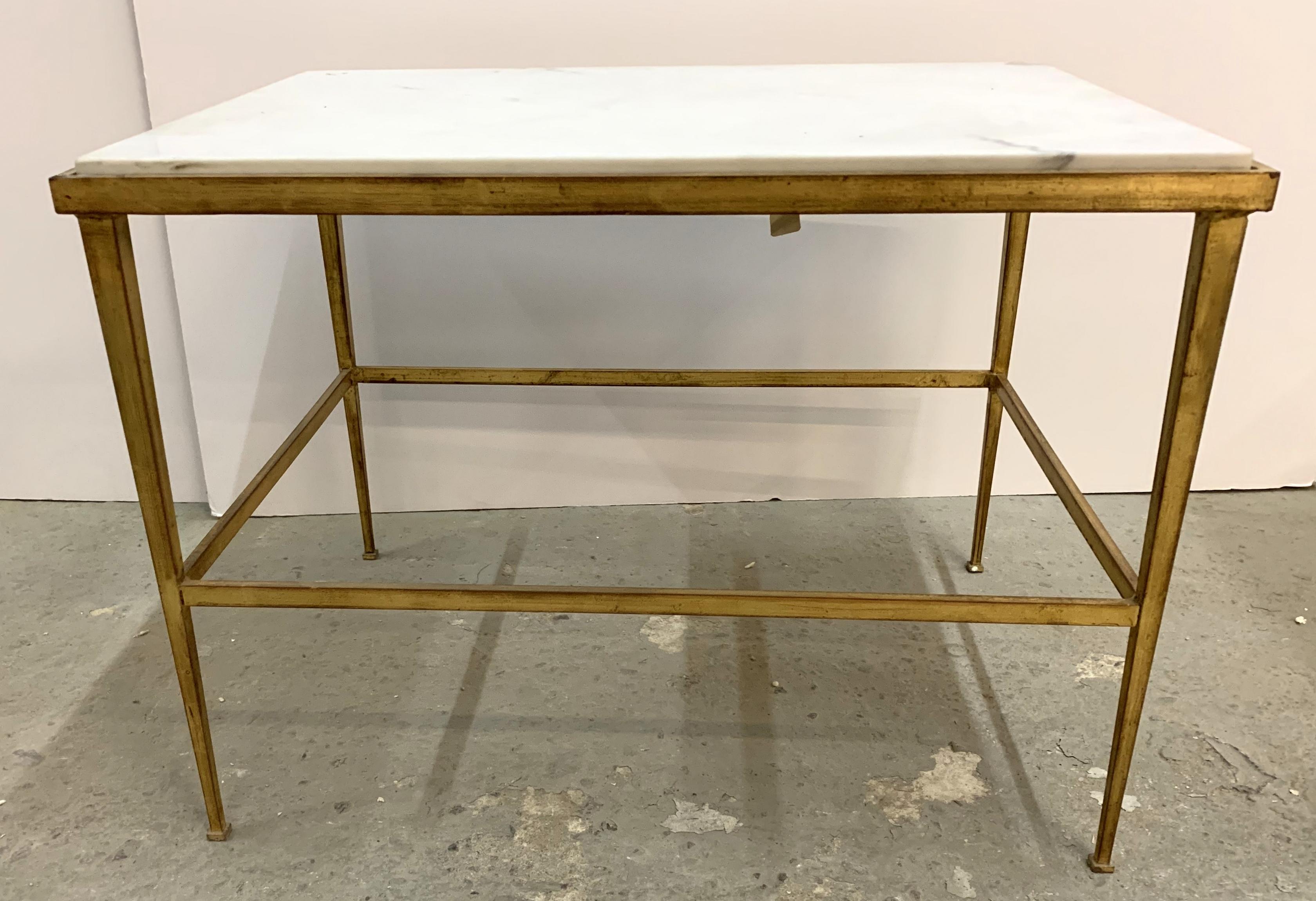 20th Century Fine Mid-Century Modern French Gold Gilt Iron Marble-Top Cocktail Coffee Table