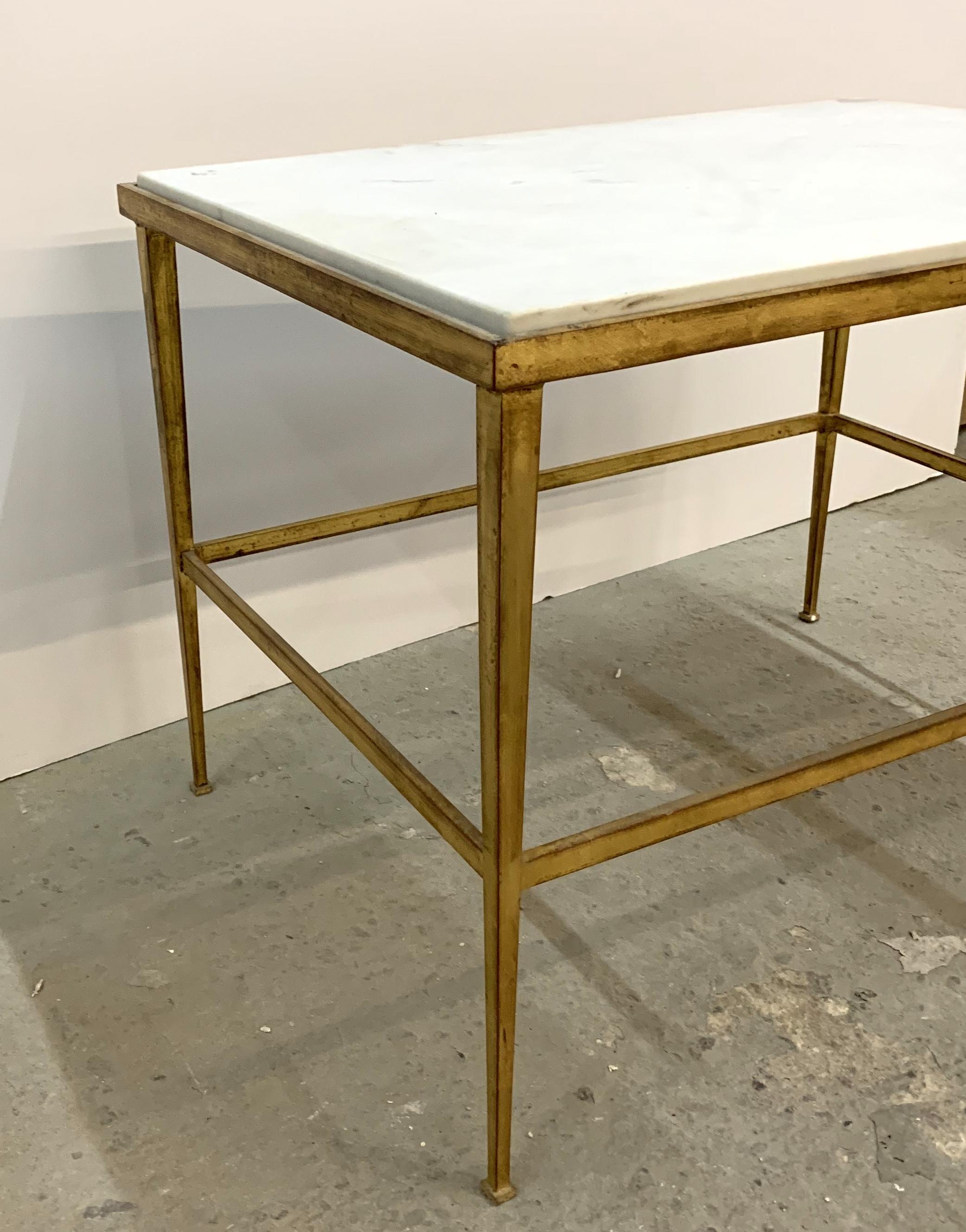 Fine Mid-Century Modern French Gold Gilt Iron Marble-Top Cocktail Coffee Table 1