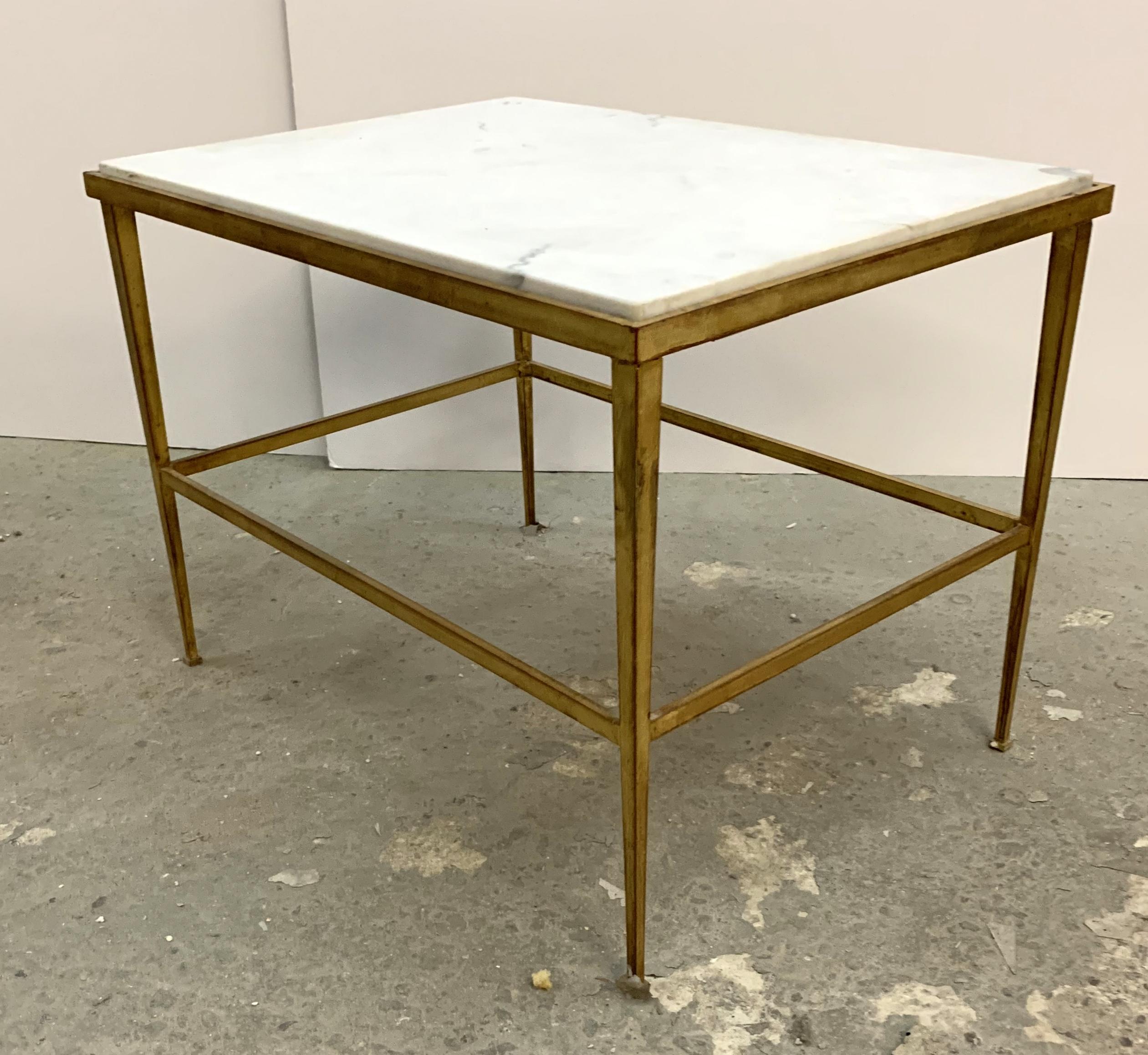 Fine Mid-Century Modern French Gold Gilt Iron Marble-Top Cocktail Coffee Table 2