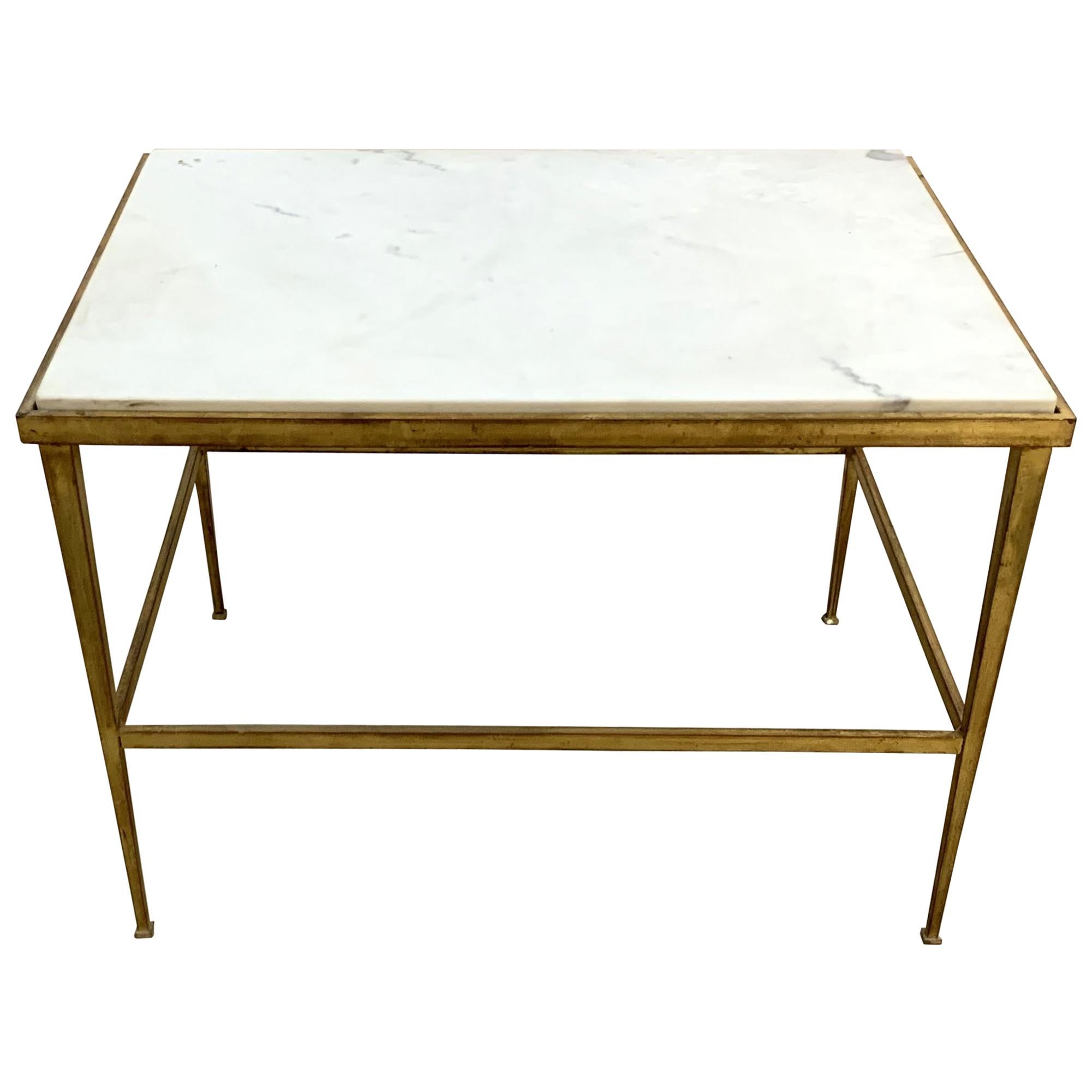 Fine Mid-Century Modern French Gold Gilt Iron Marble-Top Cocktail Coffee Table