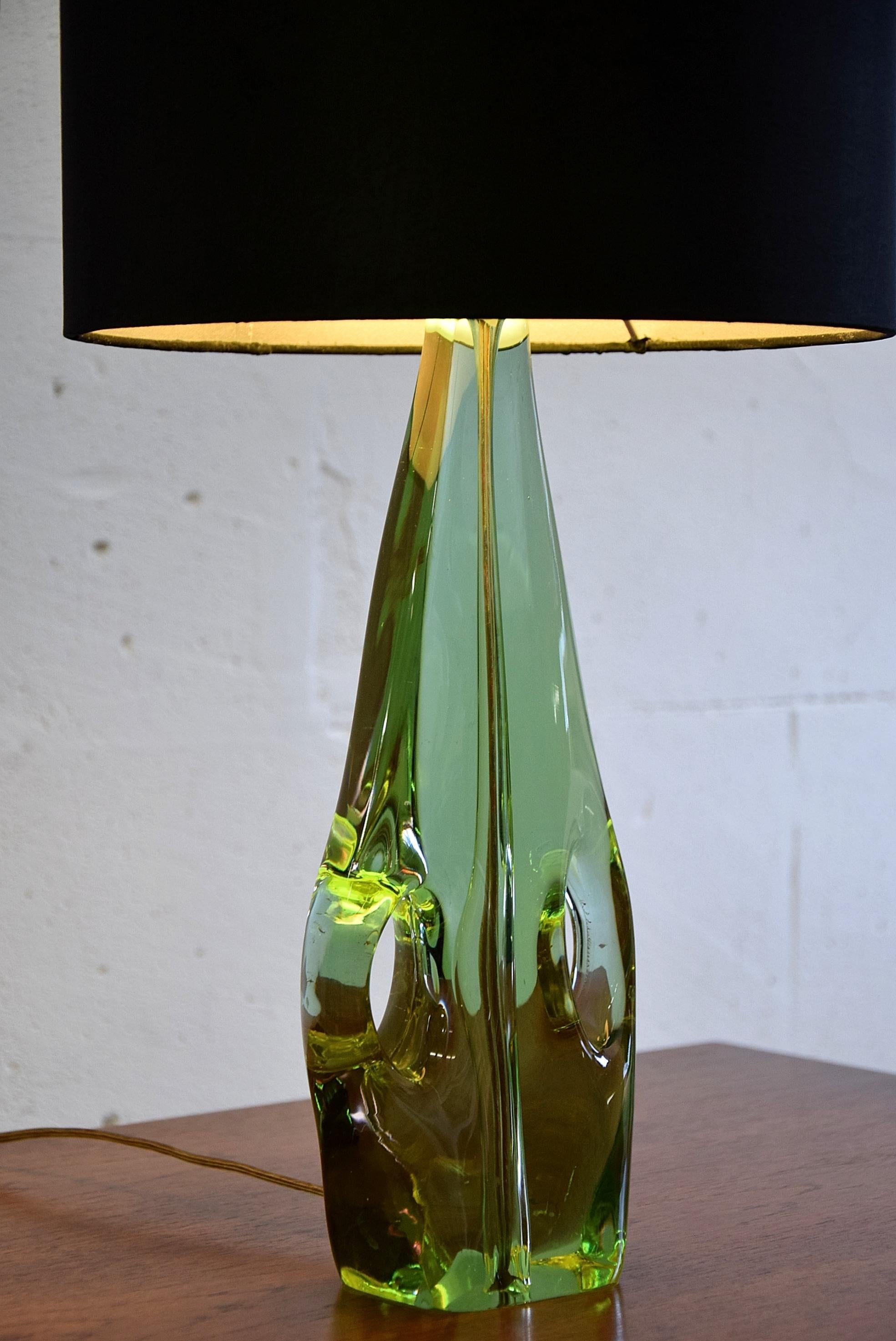 Blown Glass Mid century modern french green glass table lamp