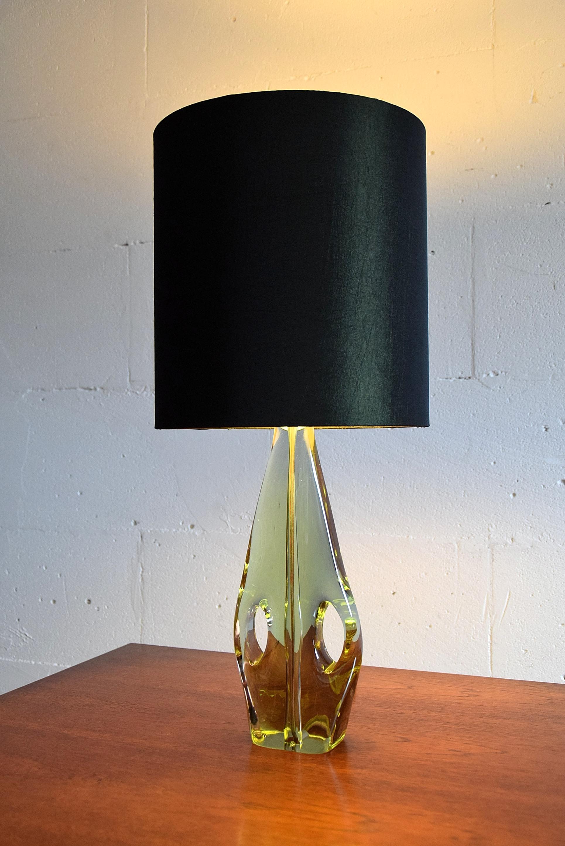 Mid-Century Modern Mid century modern french green glass table lamp
