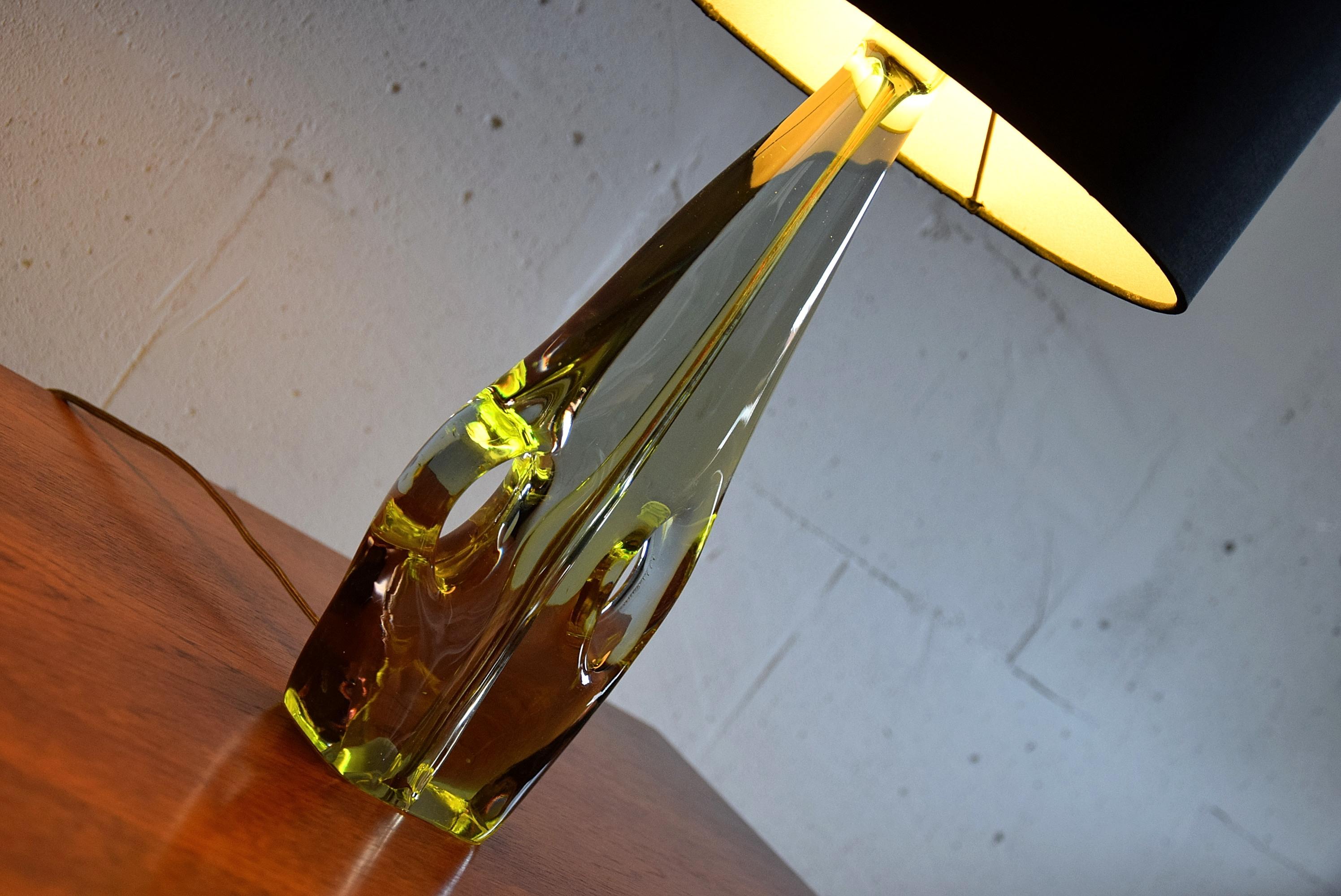 French Mid century modern french green glass table lamp
