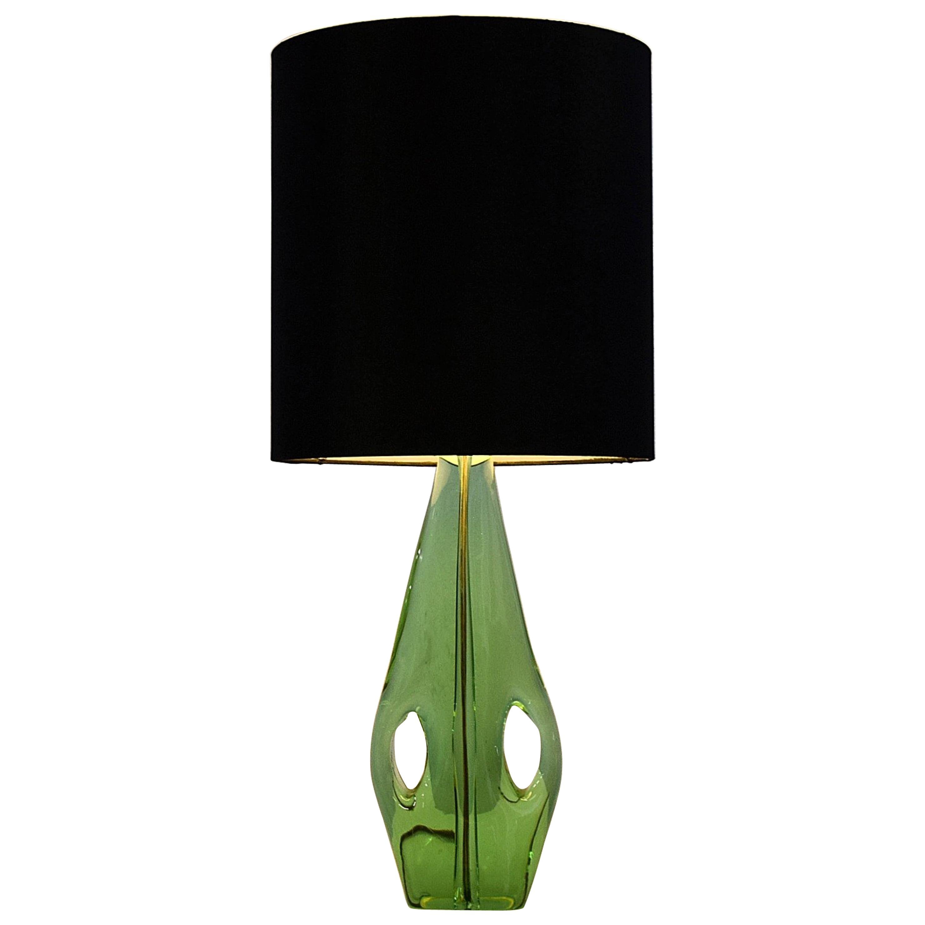 Mid century modern french green glass table lamp