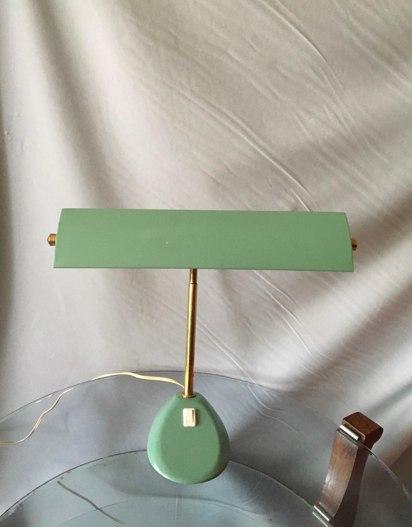 Art Deco Mid Century Modern French Green Table Lamp, 1950 For Sale