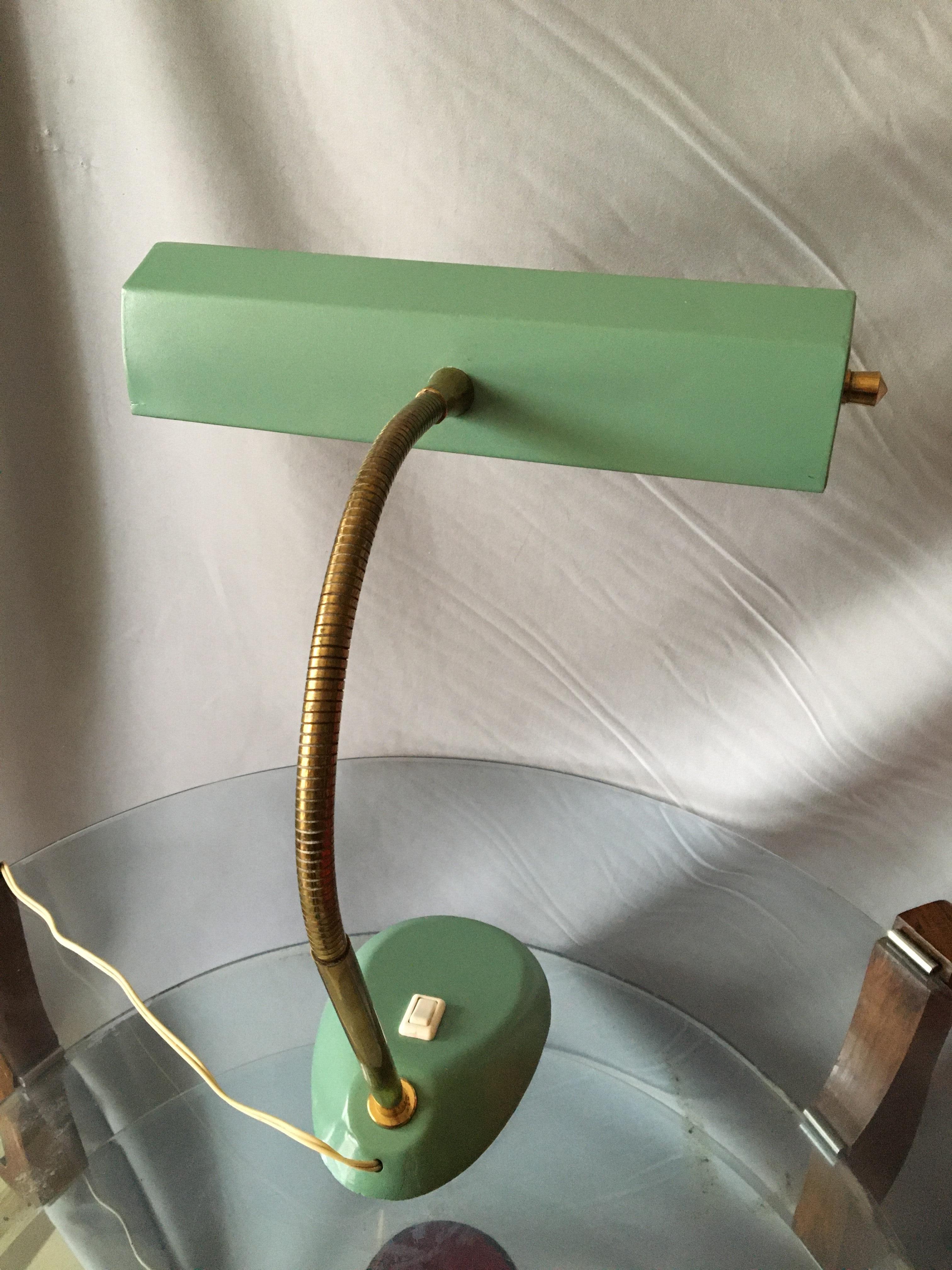 Lacquered Mid Century Modern French Green Table Lamp, 1950 For Sale