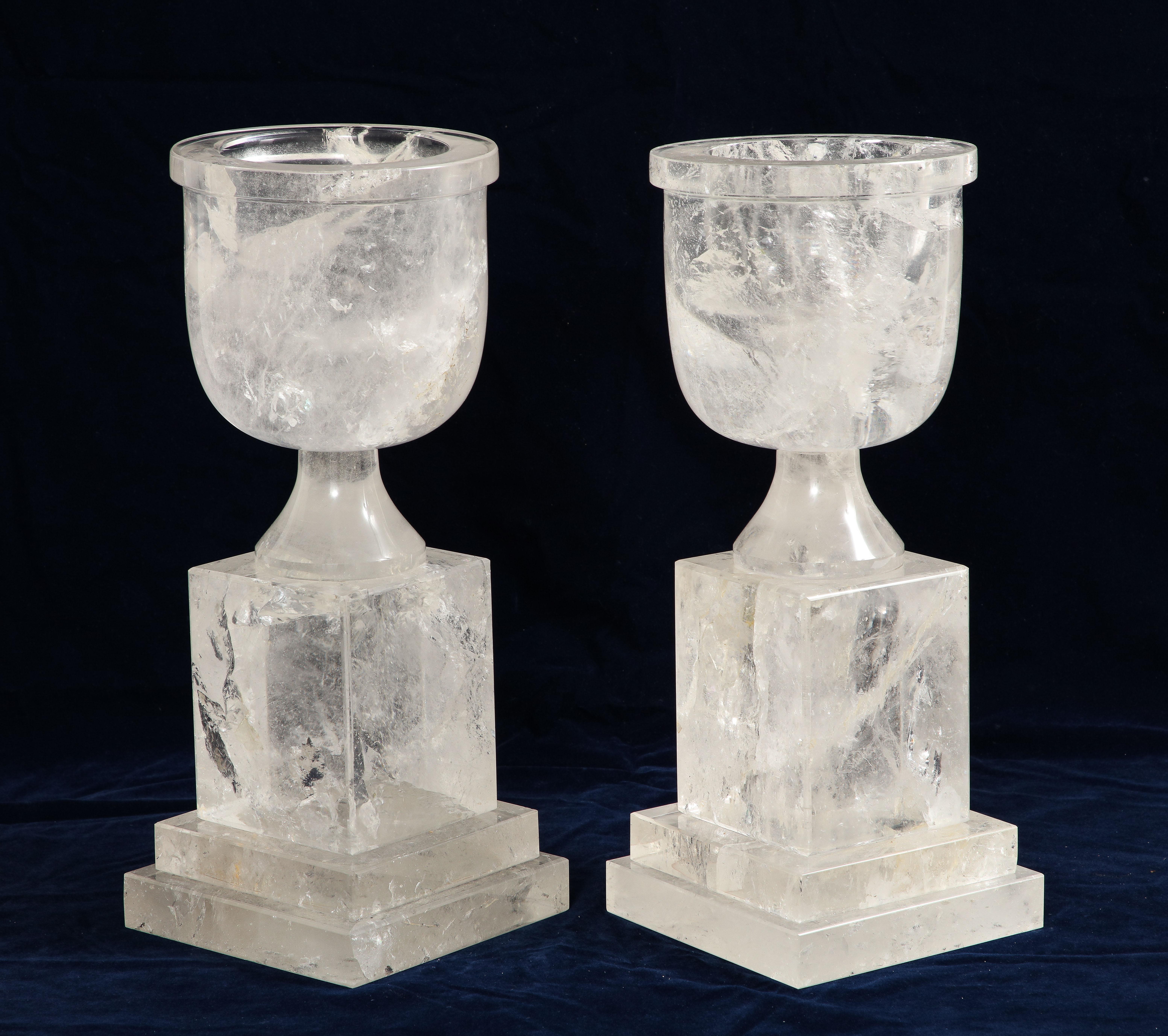 Mid-Century Modern French Hand-Carved and Hand-Polished Rock Crystal Vases In Good Condition In New York, NY