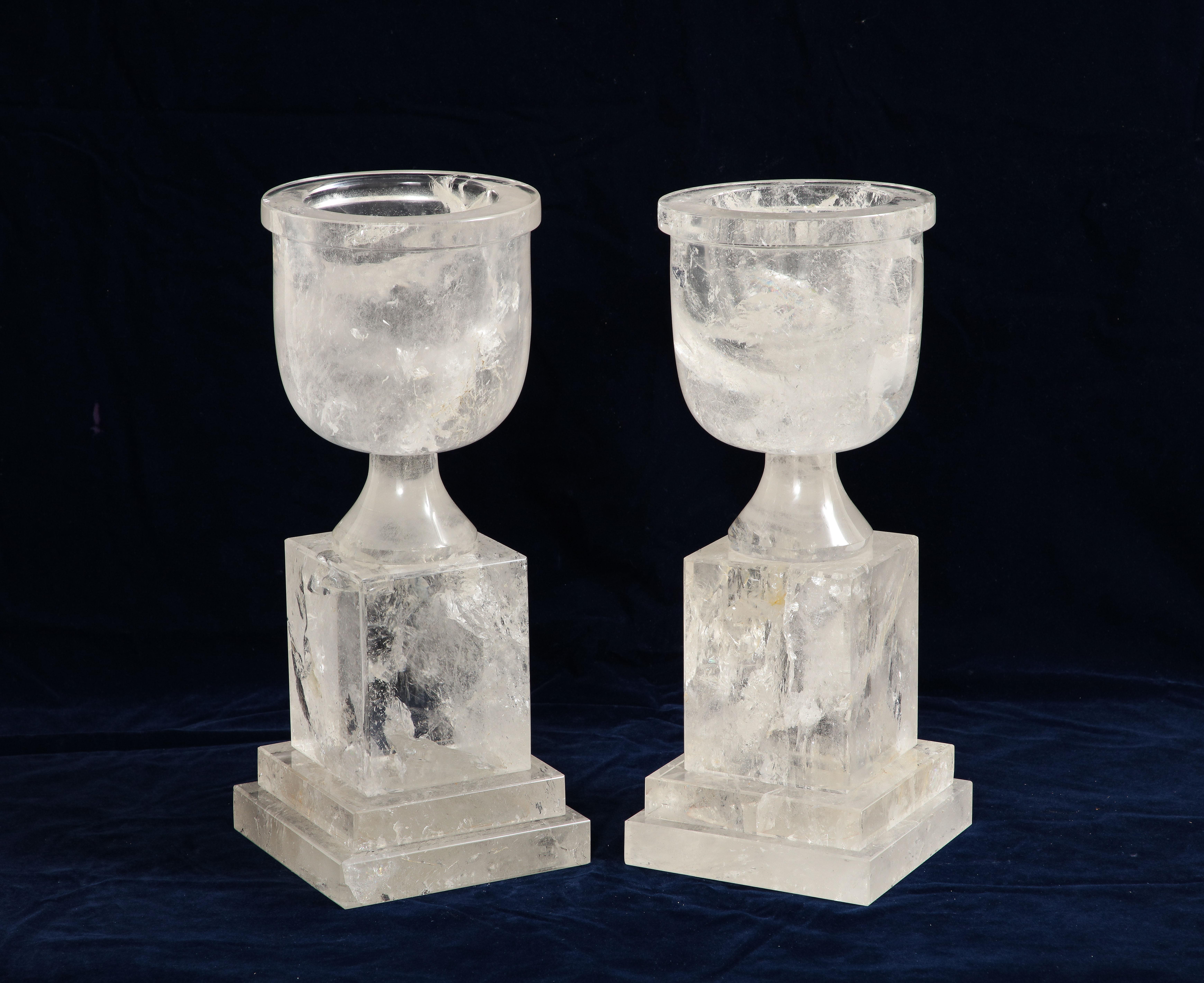 20th Century Mid-Century Modern French Hand-Carved and Hand-Polished Rock Crystal Vases
