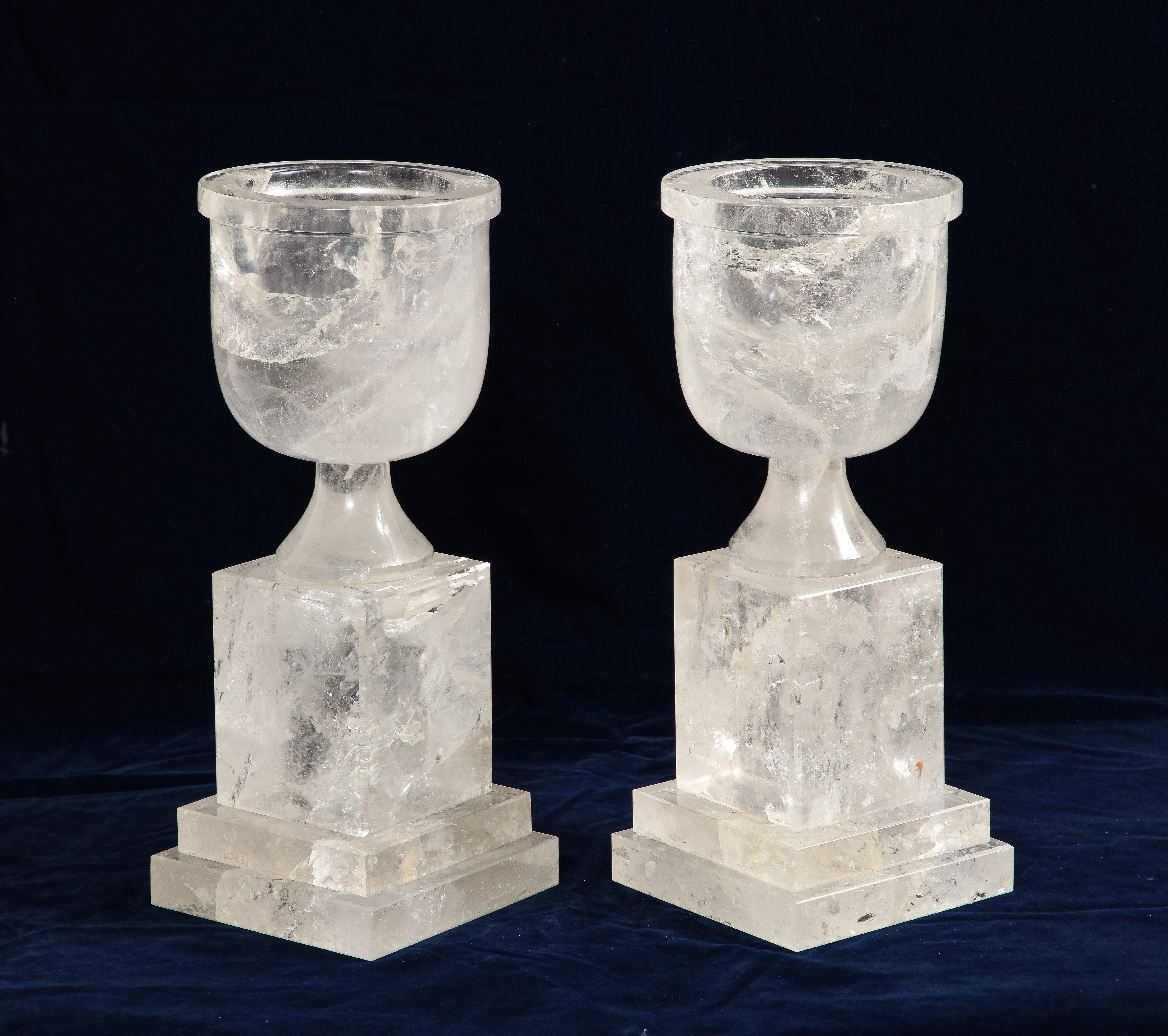 Mid-Century Modern French Hand-Carved and Hand-Polished Rock Crystal Vases 1