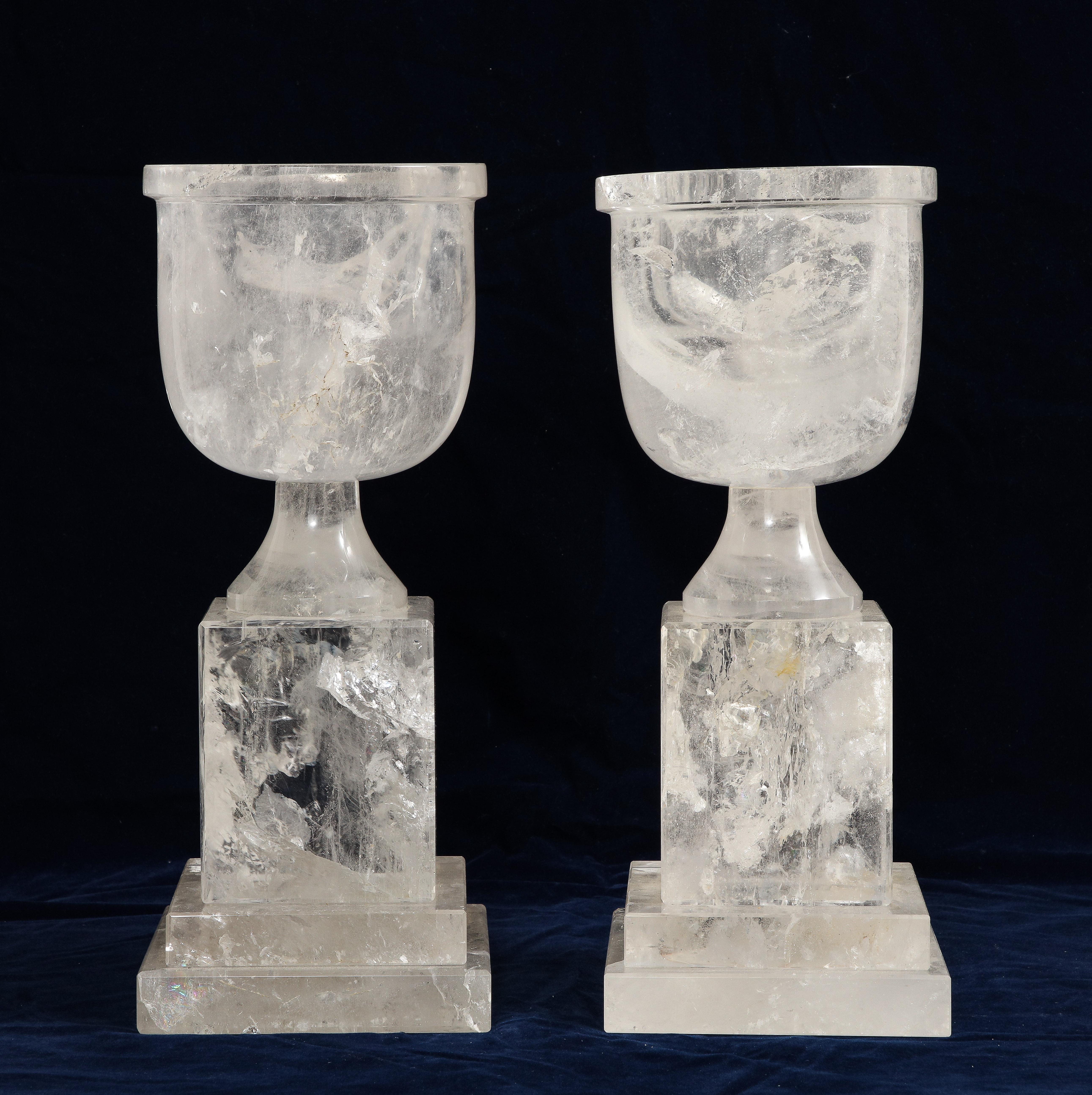 Mid-Century Modern French Hand-Carved and Hand-Polished Rock Crystal Vases 2
