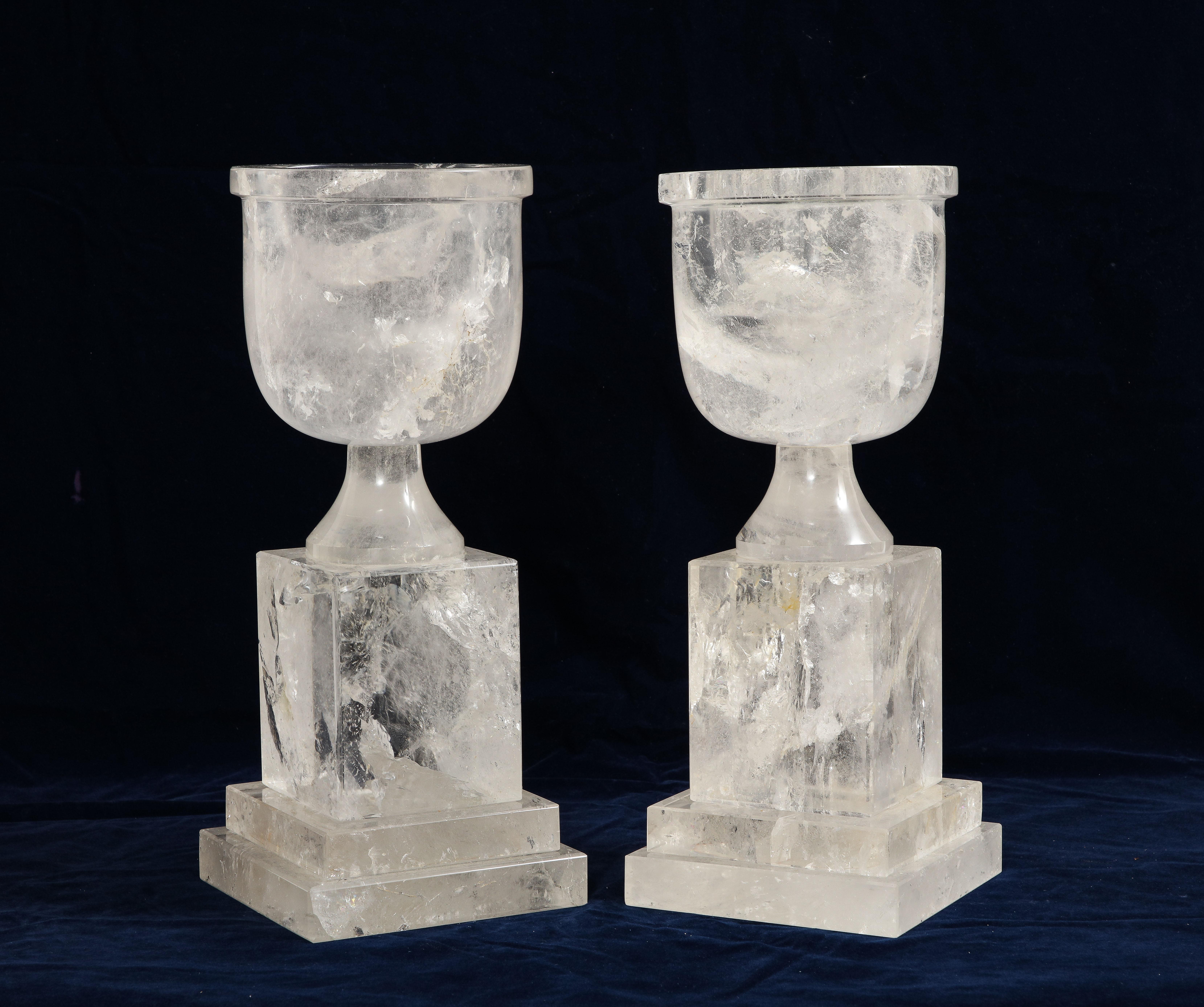 Mid-Century Modern French Hand-Carved and Hand-Polished Rock Crystal Vases 3